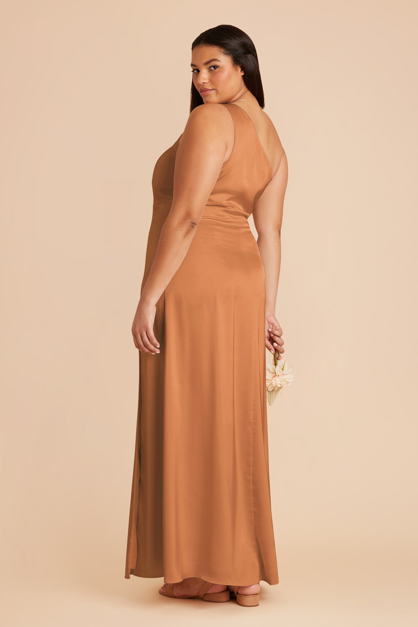 One-Shoulder Matte Satin Dress | Kira in Rust