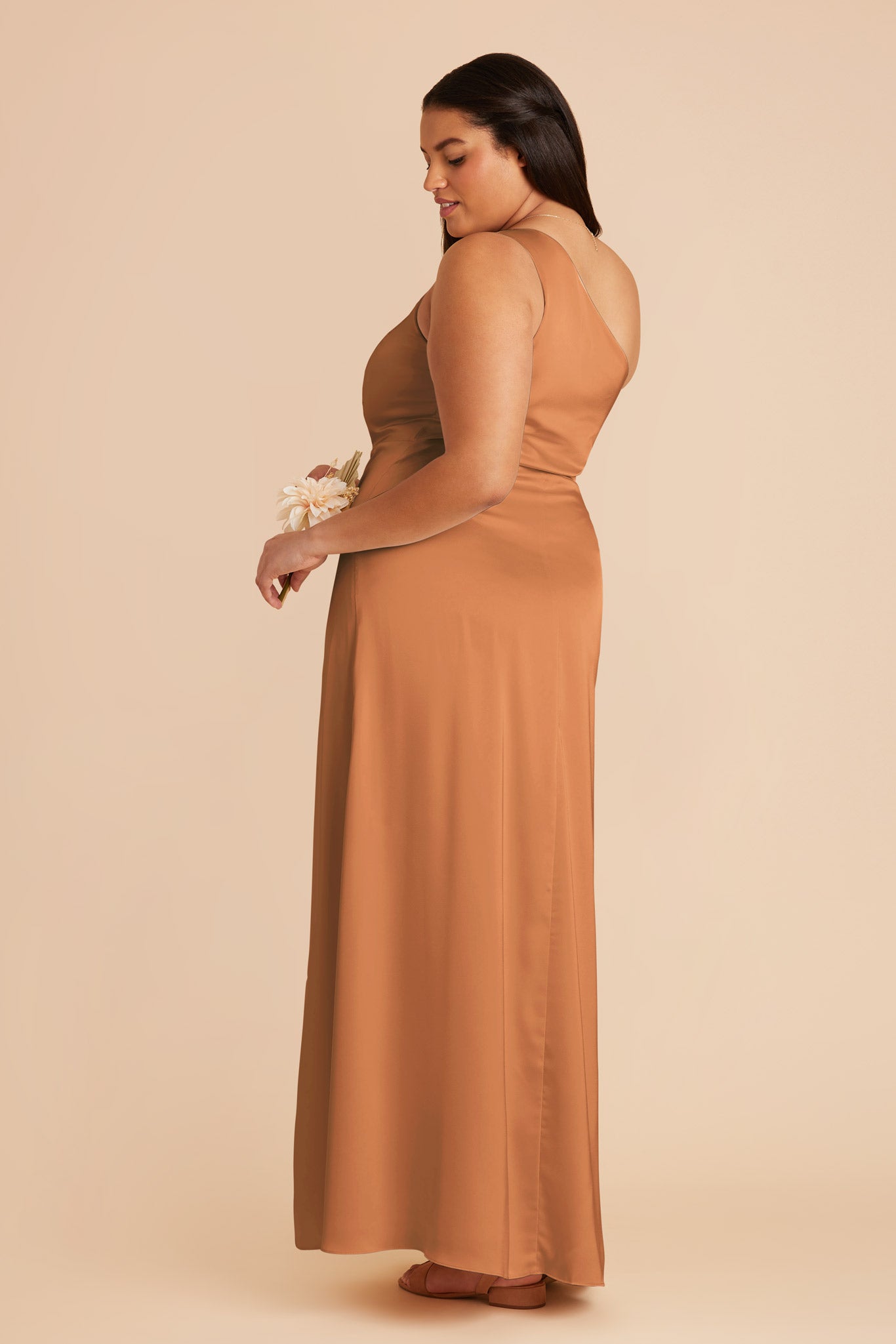 One-Shoulder Matte Satin Dress | Kira in Rust