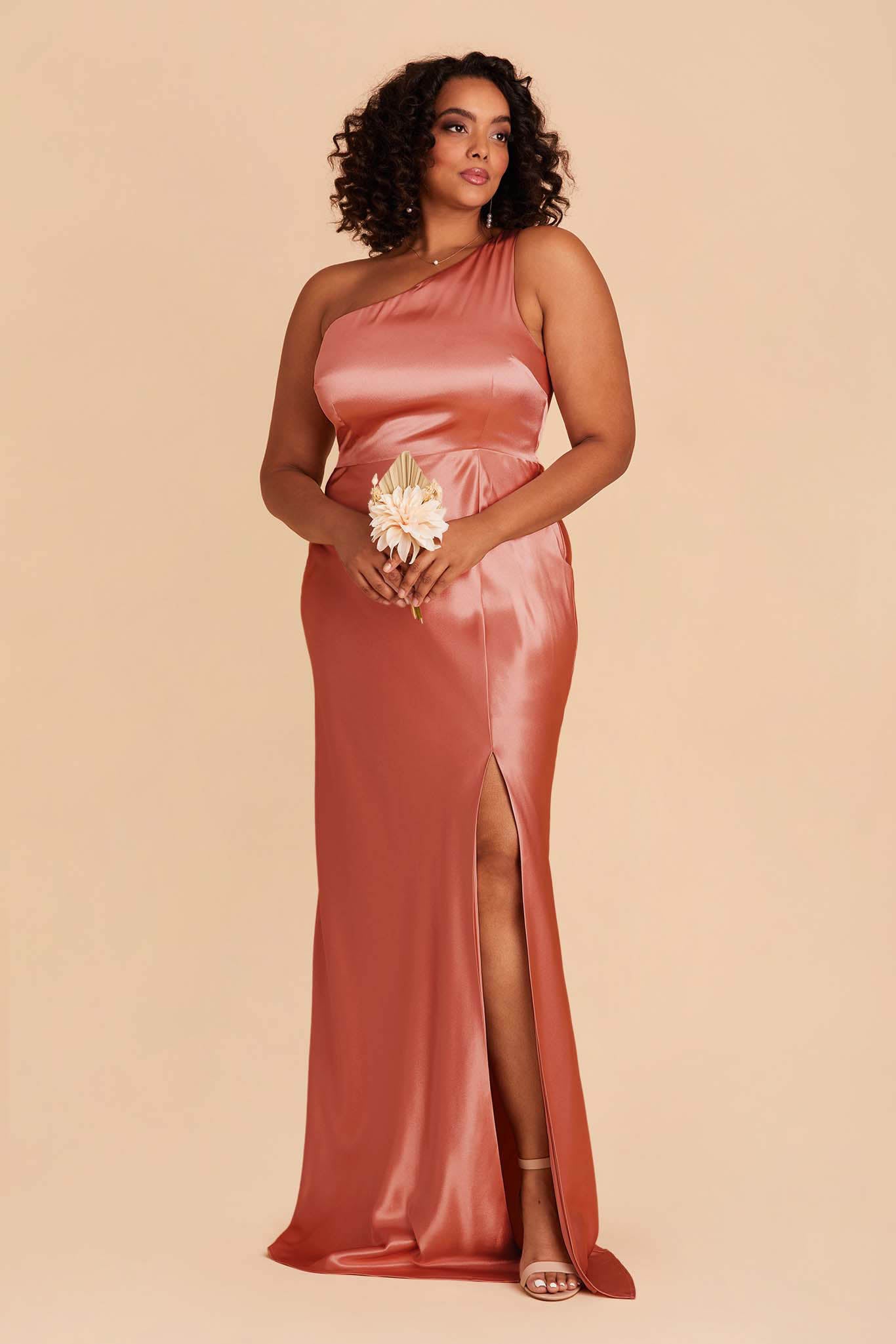 Shiny Satin Dress for Women | Kira Terracotta