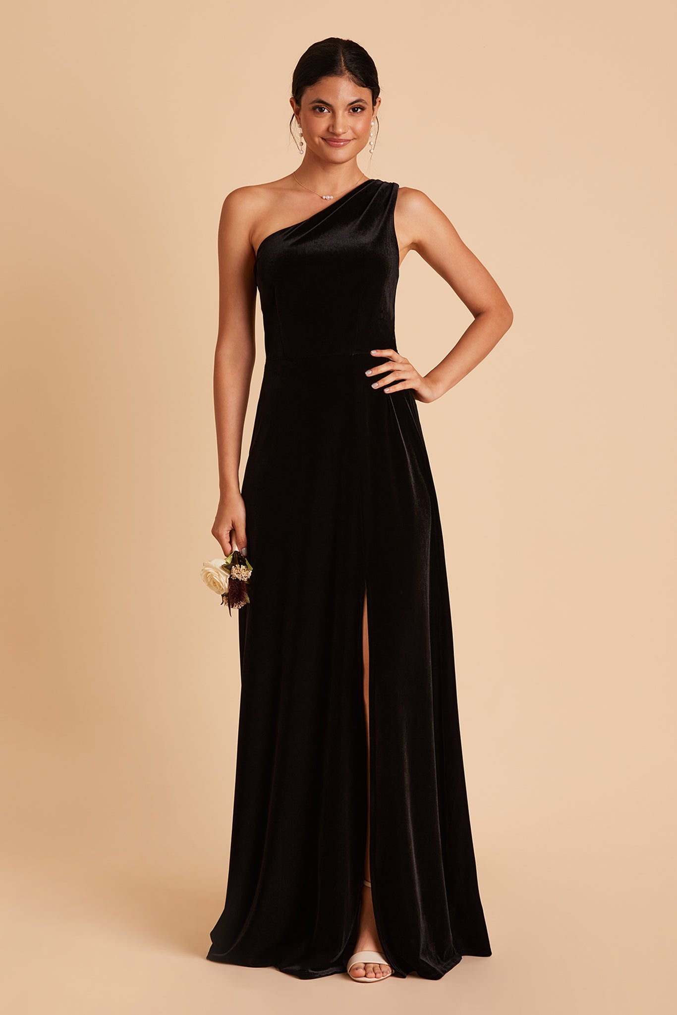 Velvet One-Shoulder Gown - Kira Dress in Black