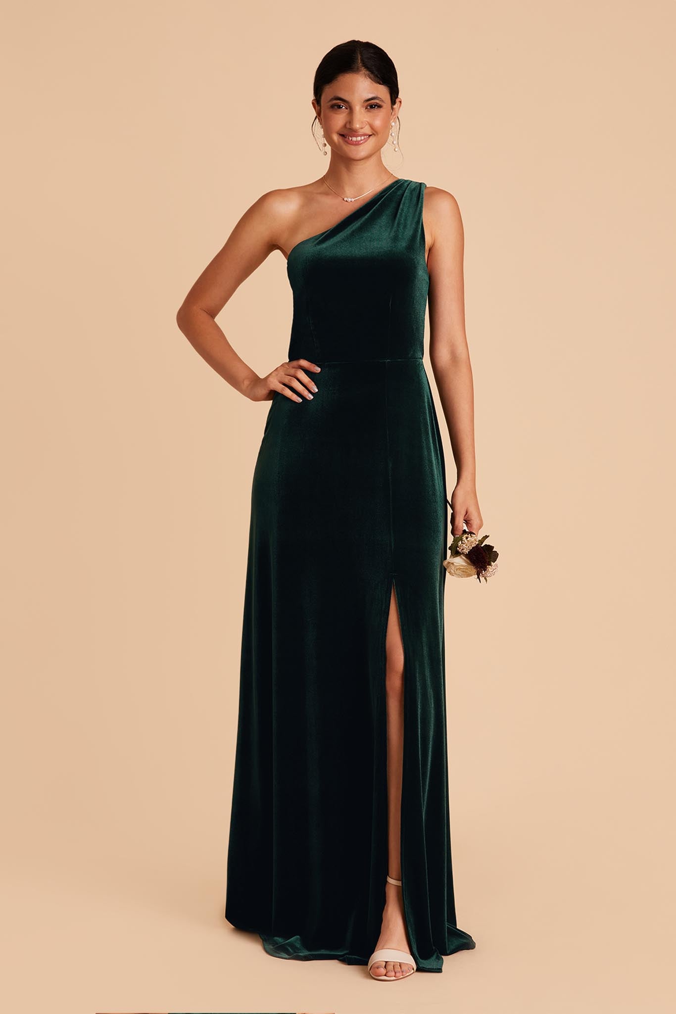 Emerald Velvet One-Shoulder Gown | Kira Dress