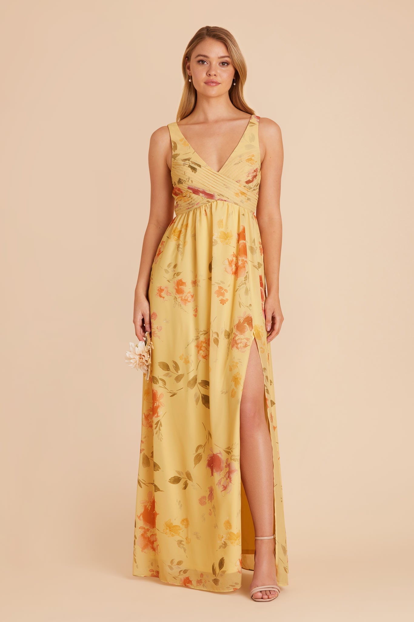 Empire Waist Sleeveless Bridesmaid Dress | Laurie Pale Yellow Floral