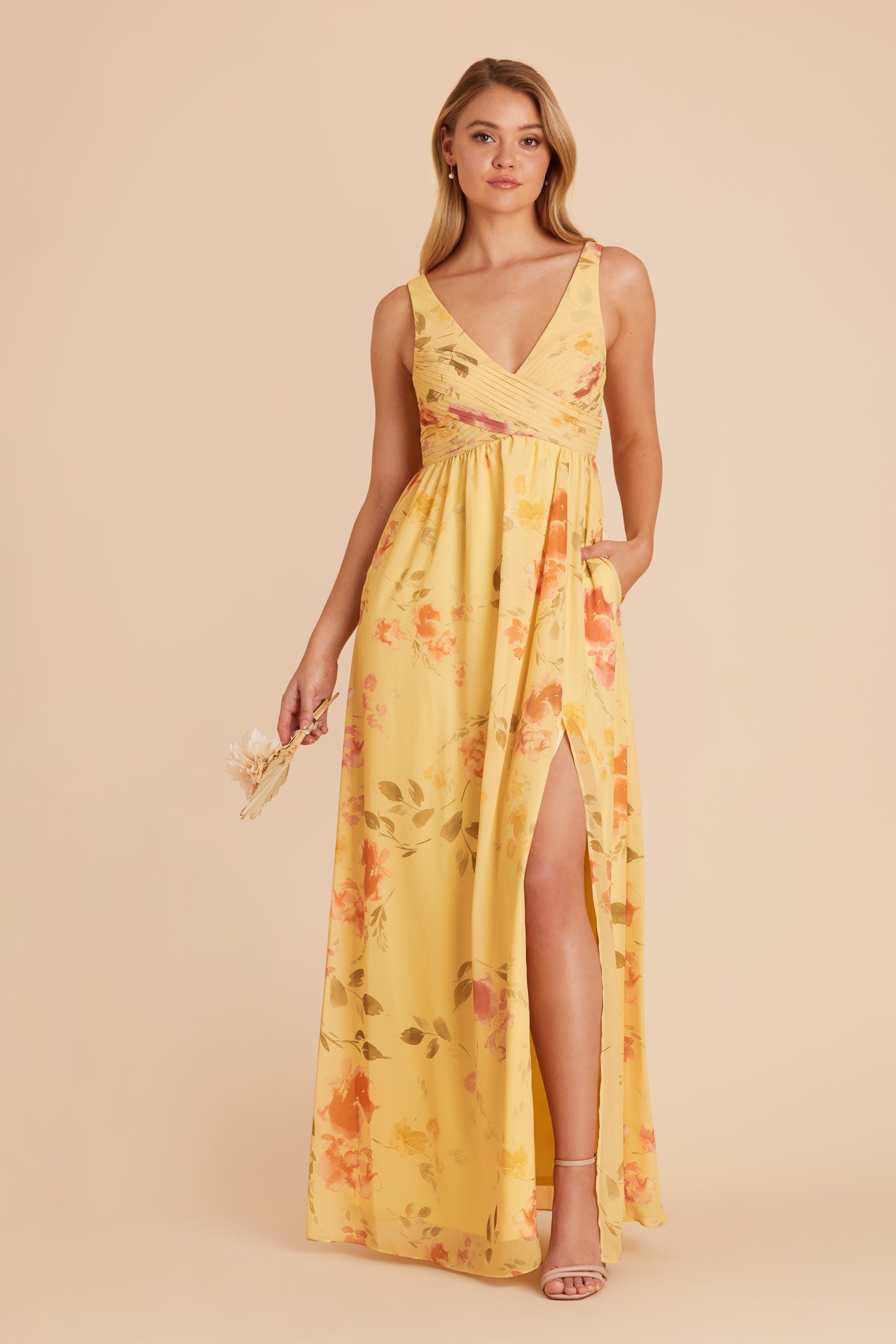 Empire Waist Sleeveless Bridesmaid Dress | Laurie Pale Yellow Floral