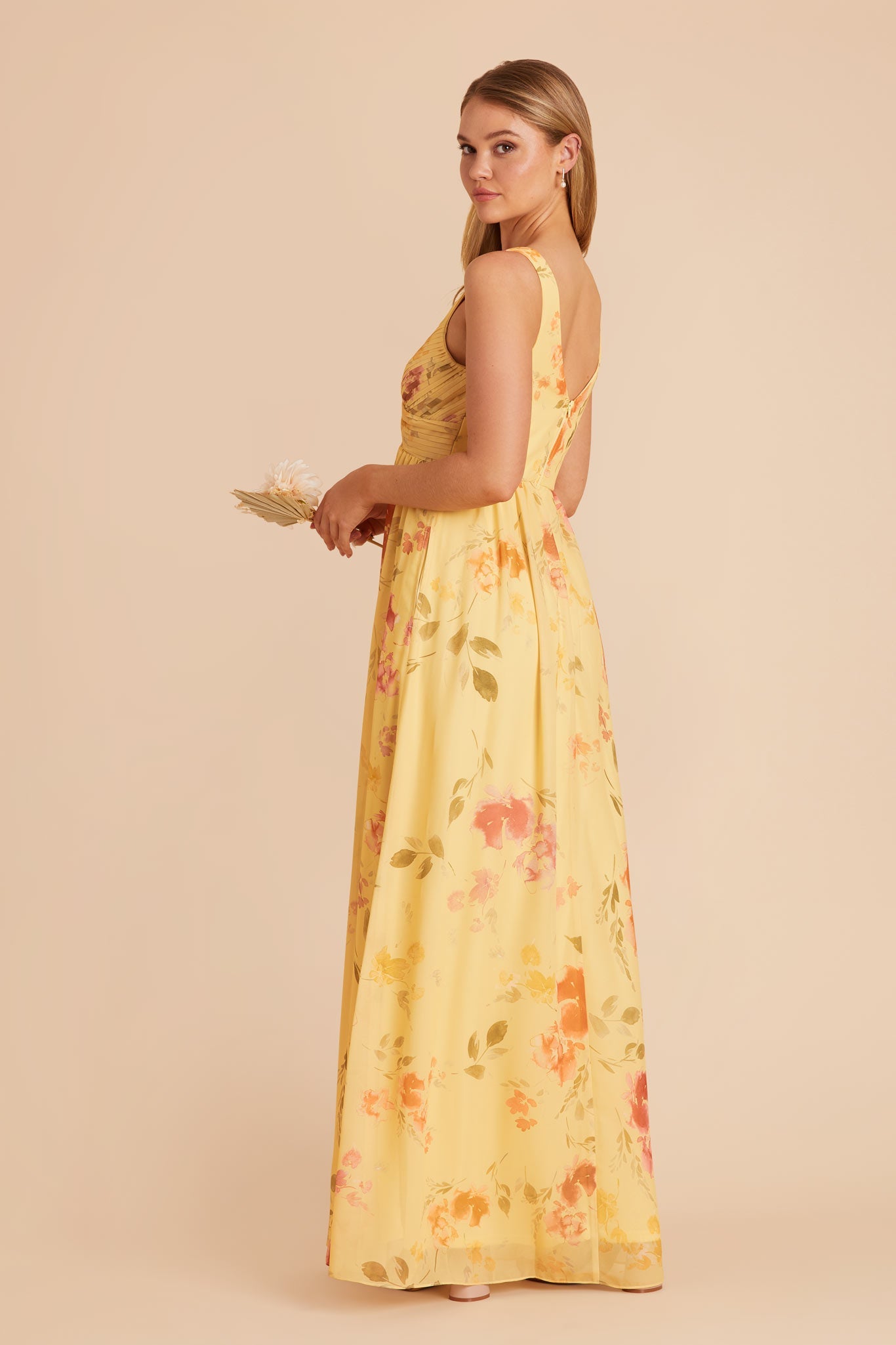 Empire Waist Sleeveless Bridesmaid Dress | Laurie Pale Yellow Floral