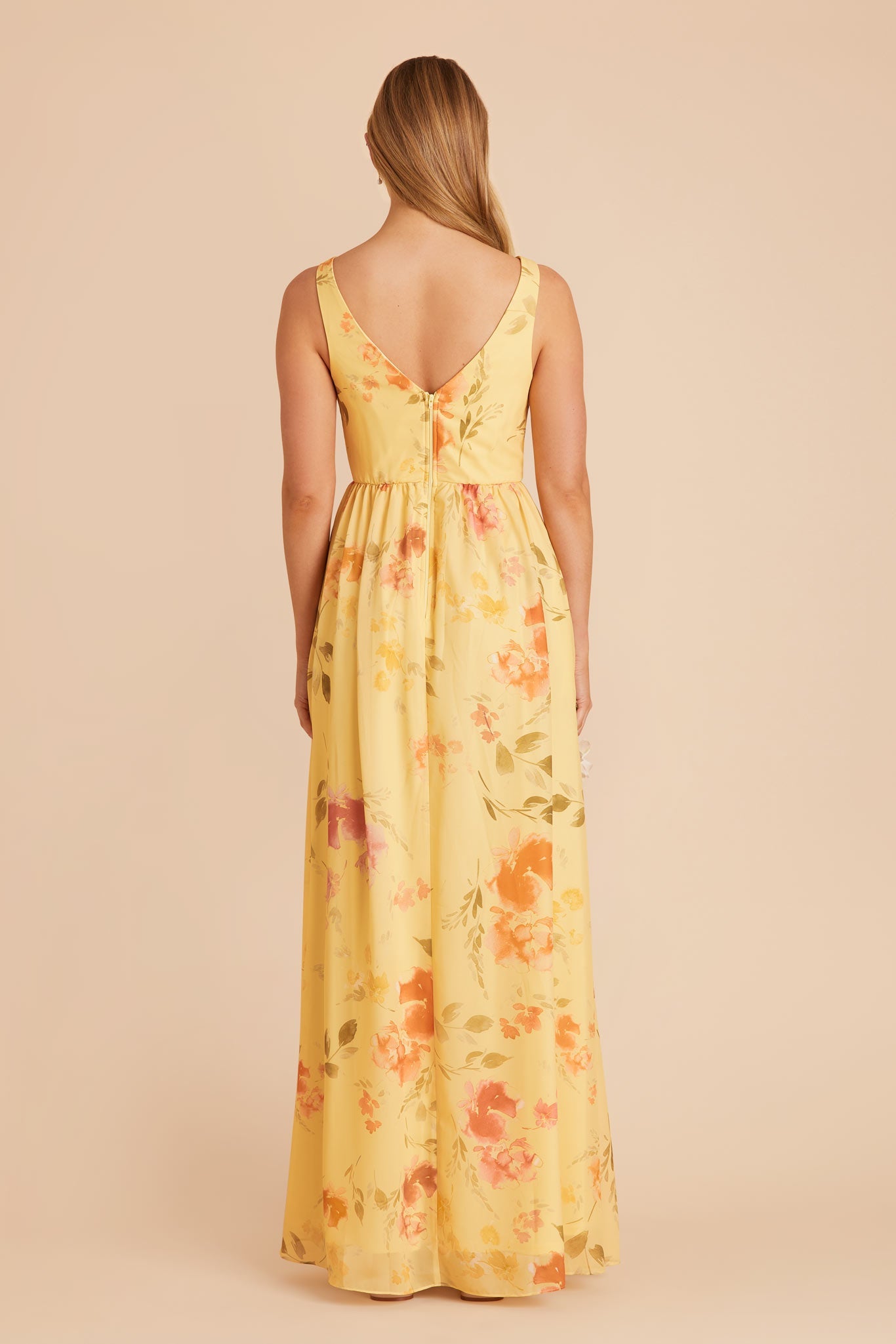 Empire Waist Sleeveless Bridesmaid Dress | Laurie Pale Yellow Floral