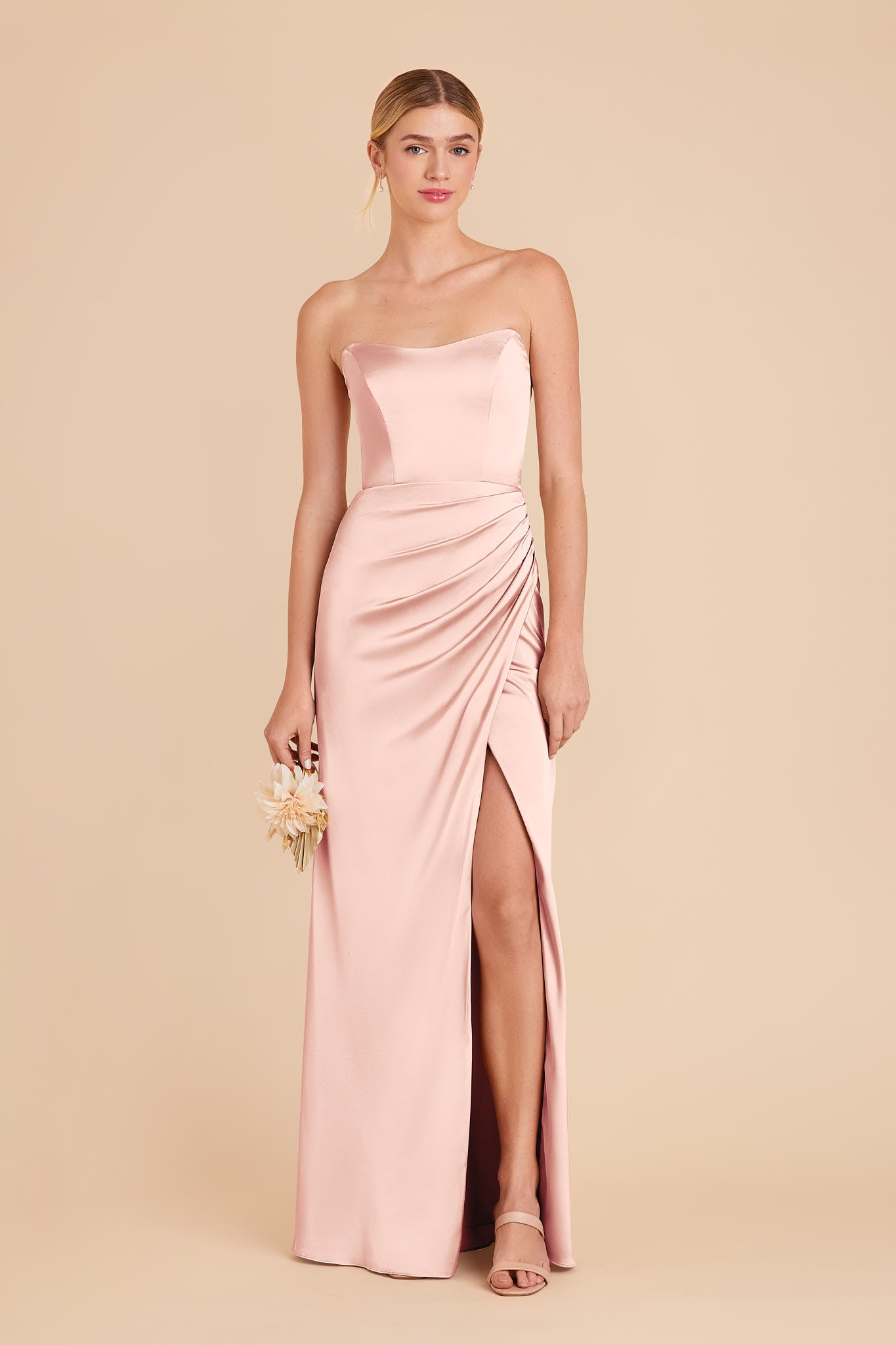 Blush Pink Corset Satin Dress with Removable Straps | Anne Matte