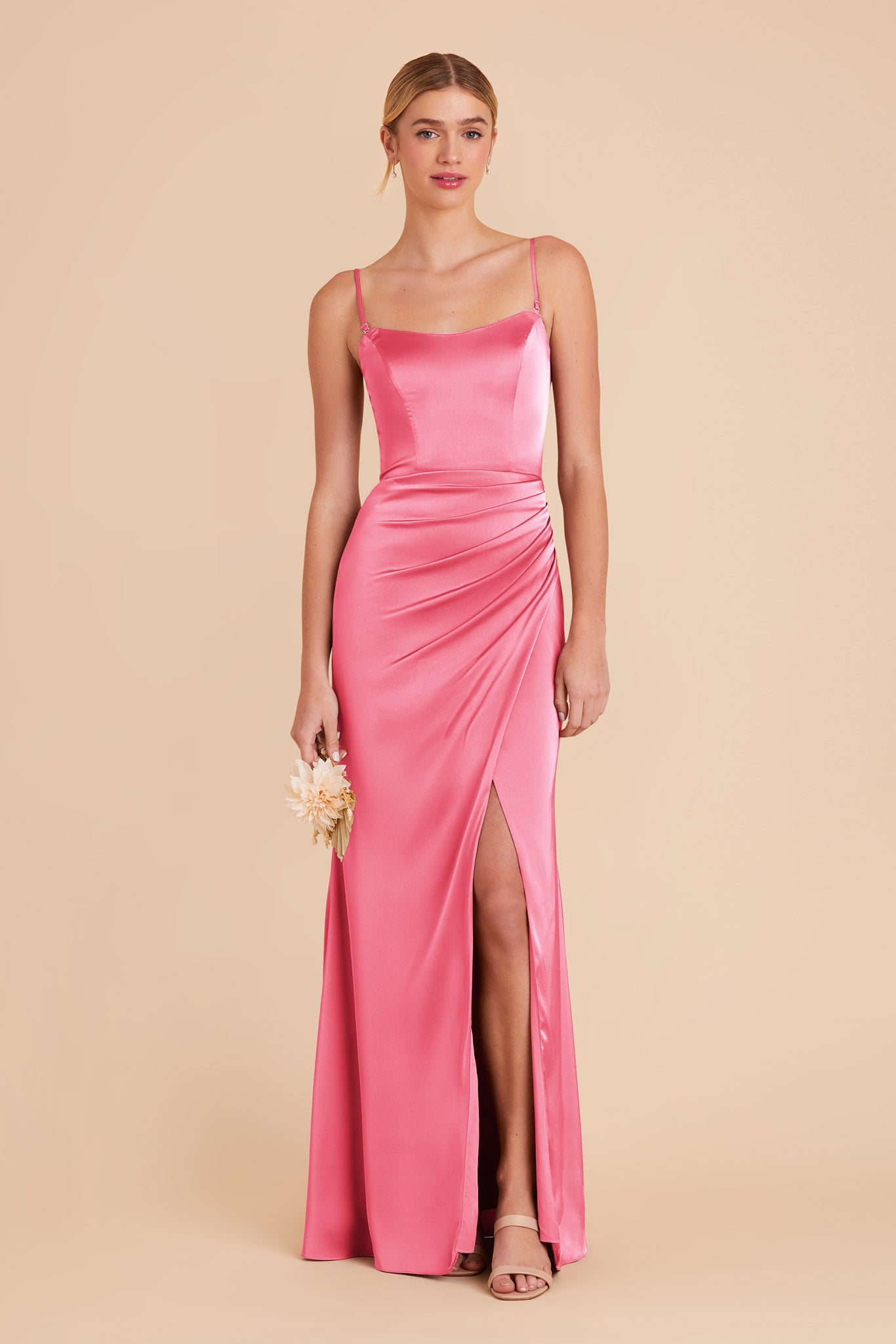 Matte Satin Corset Dress with Removable Straps | Anne Bon Bon Pink