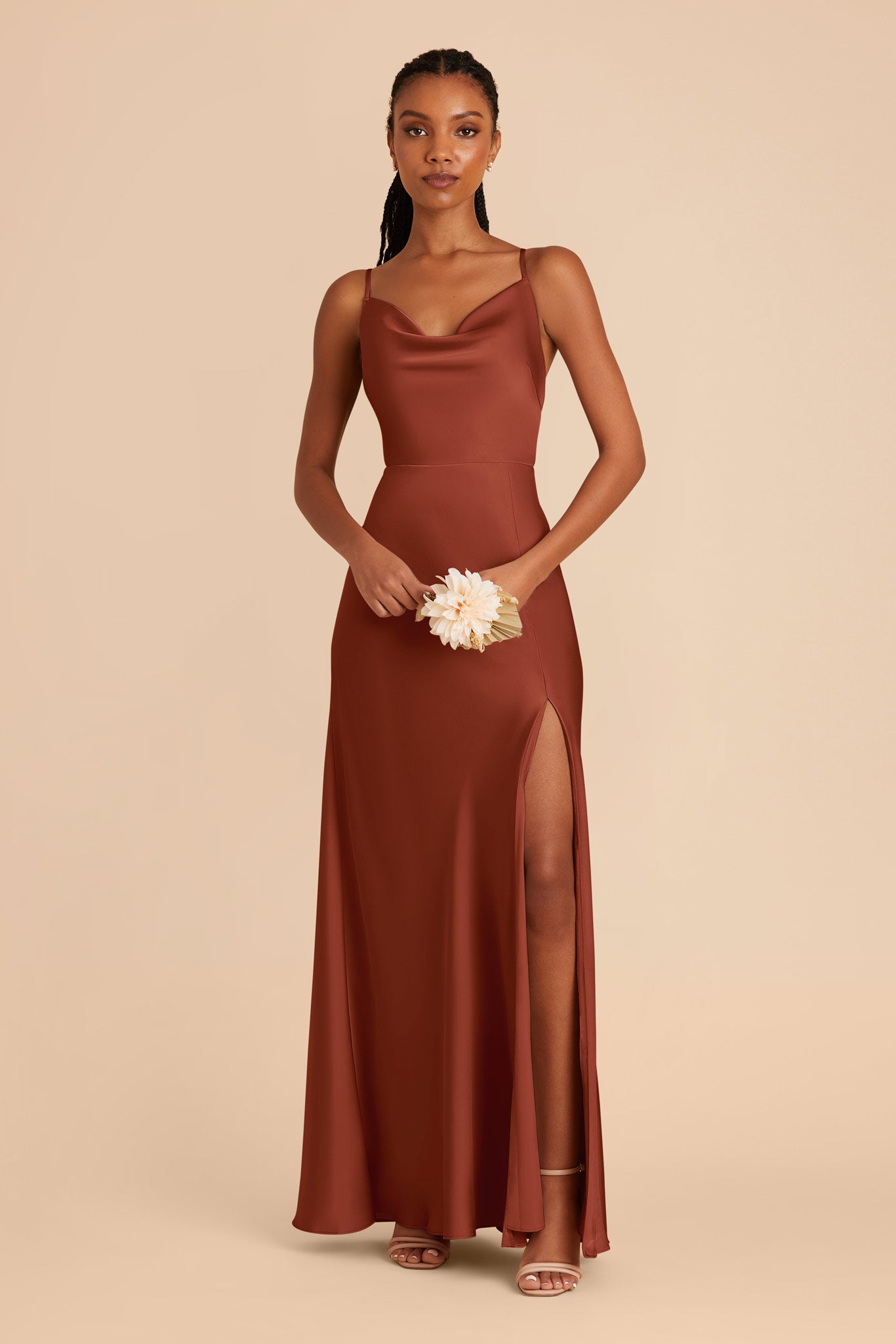 Floor-Length Satin Bridesmaid Dress with Cowl Neck | Lisa