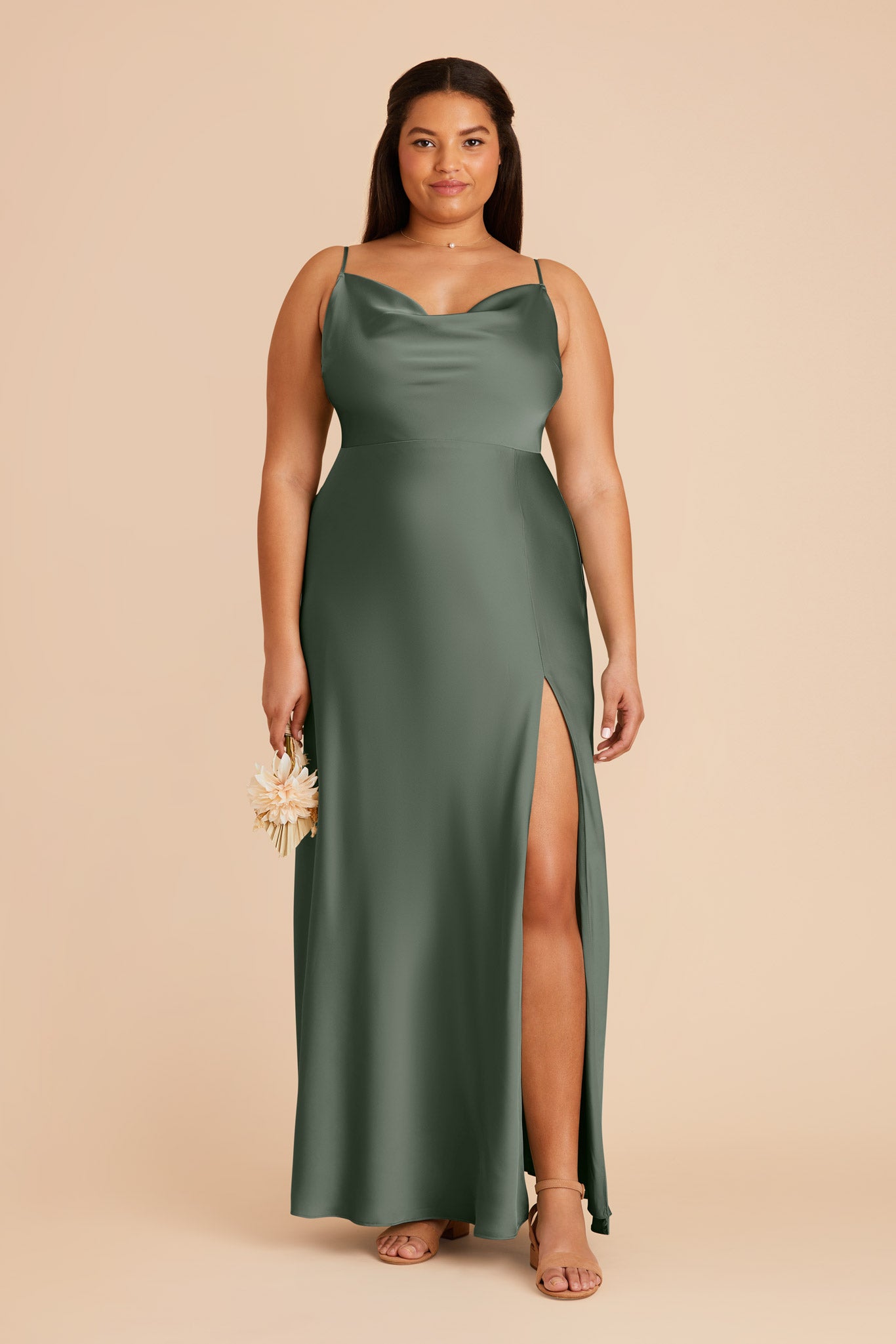Floor-Length Satin Bridesmaid Dress with Cowl Neck | Lisa Long