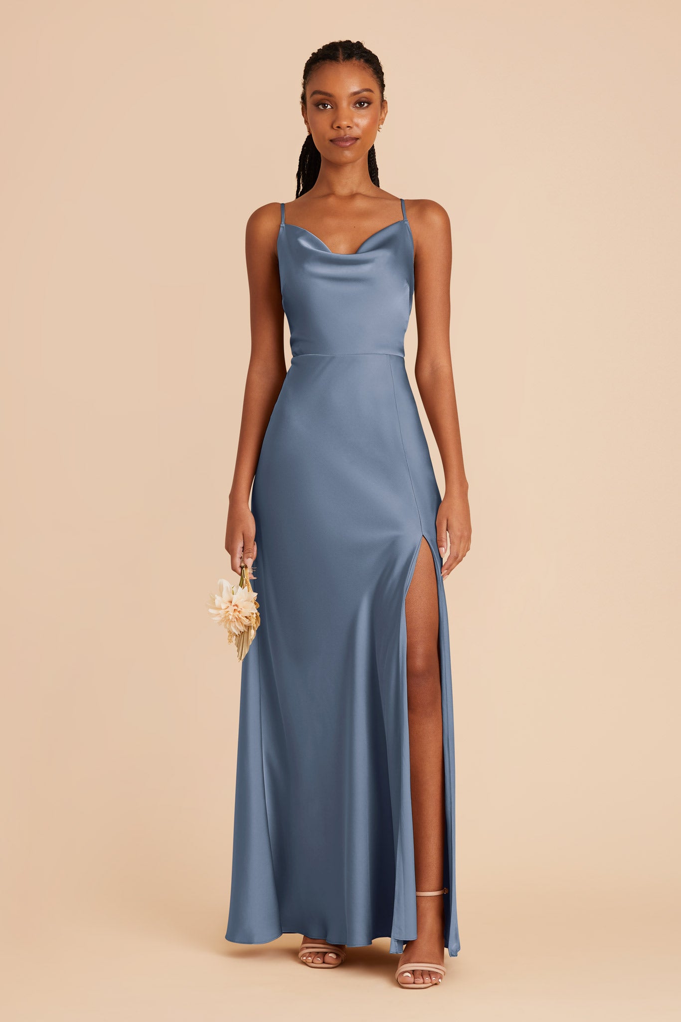 Floor-Length Satin Bridesmaid Dress with Cowl Neck | Lisa