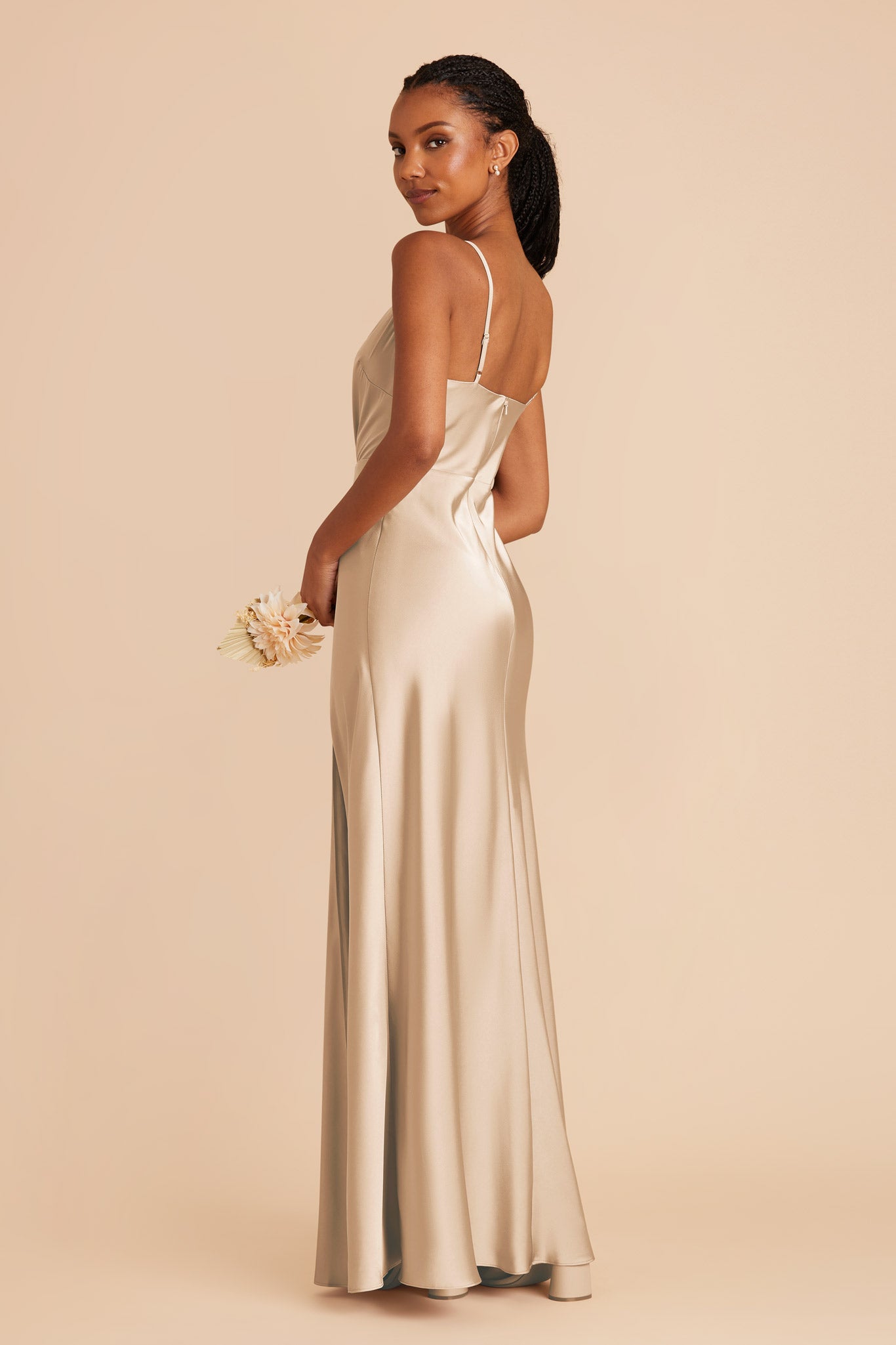 Gold Satin Bridesmaid Dress with Cowl Neck | Lisa Long