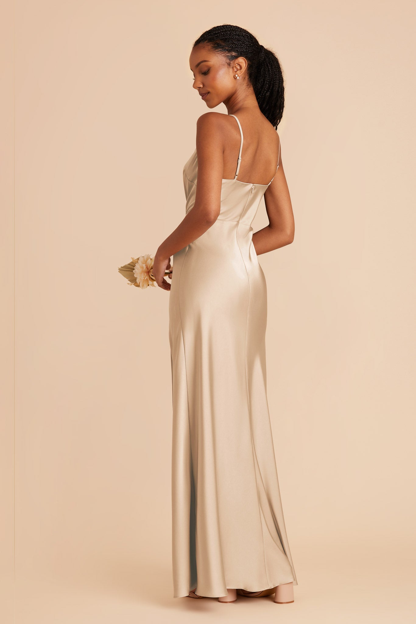 Gold Satin Bridesmaid Dress with Cowl Neck | Lisa Long