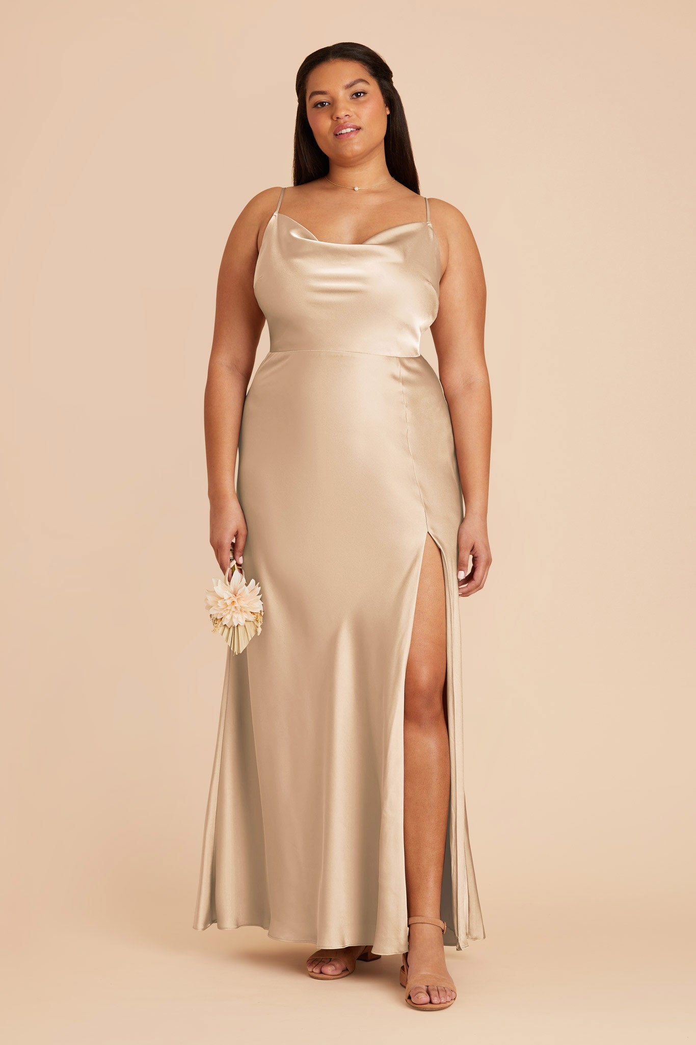 Gold Satin Bridesmaid Dress with Cowl Neck | Lisa Long