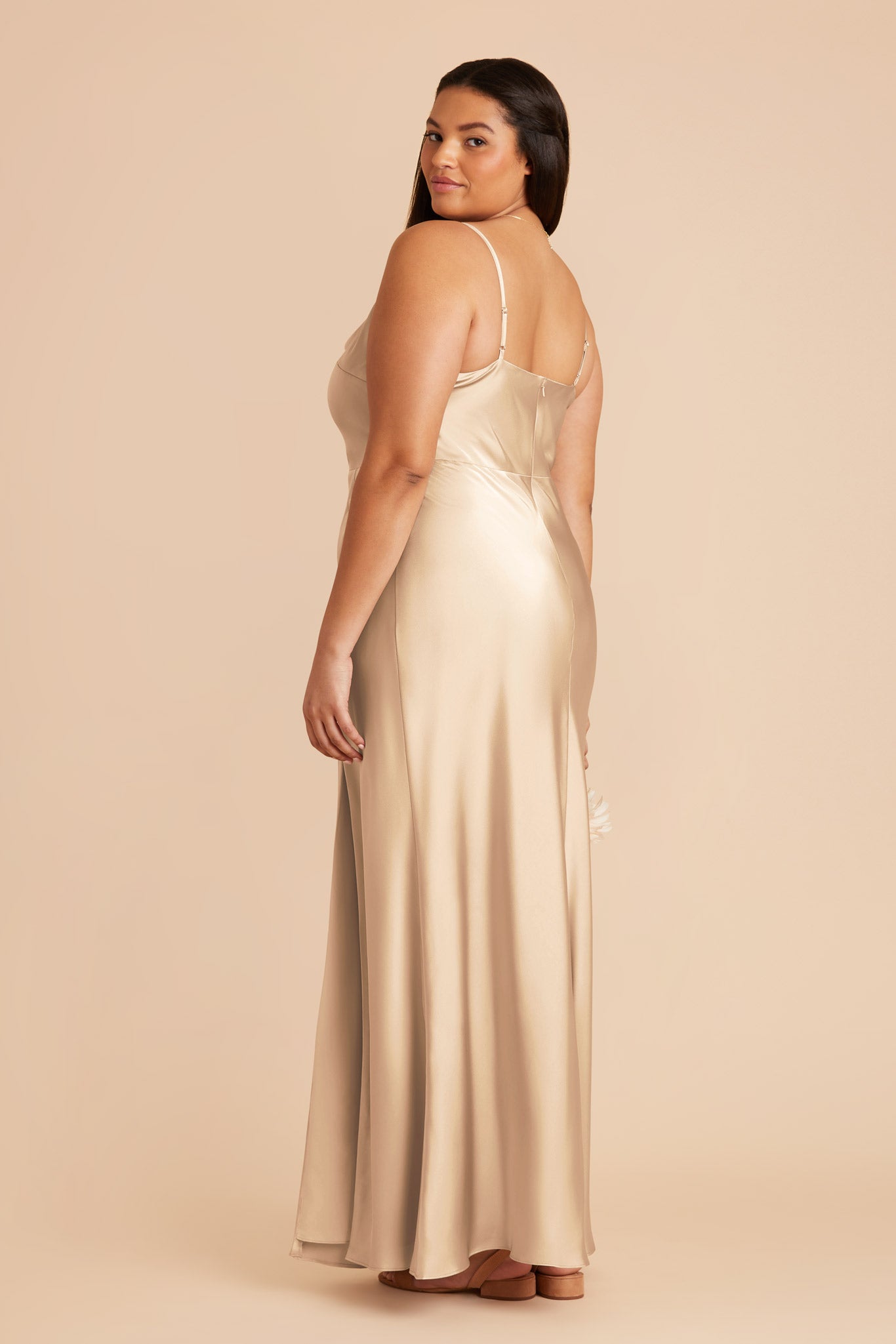 Gold Satin Bridesmaid Dress with Cowl Neck | Lisa Long