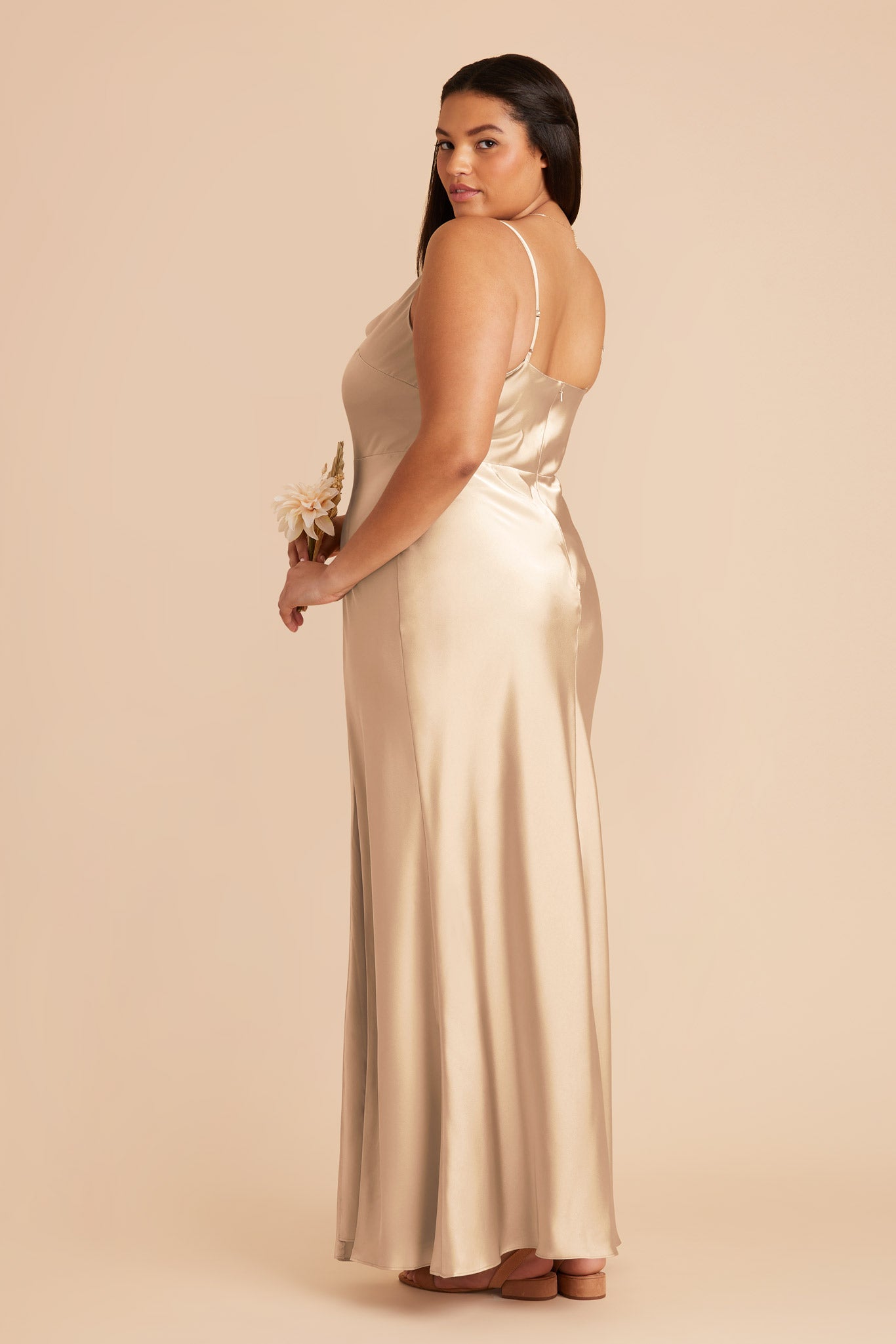 Gold Satin Bridesmaid Dress with Cowl Neck | Lisa Long