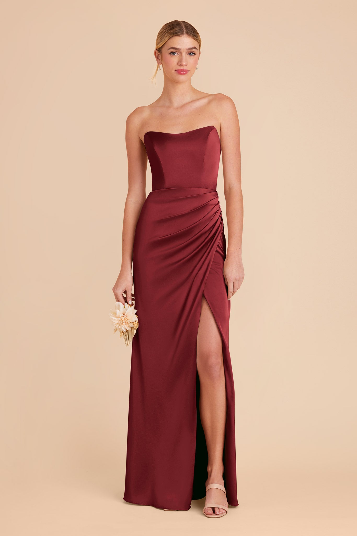 Burgundy Satin Corset Dress with Removable Straps | Anne Matte