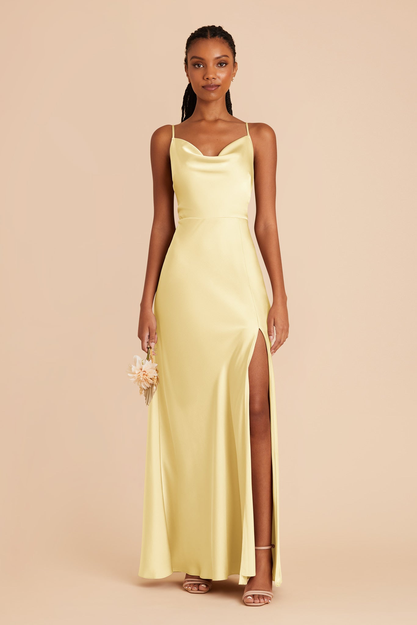 Floor-Length Satin Bridesmaid Dress with Cowl Neck | Lisa