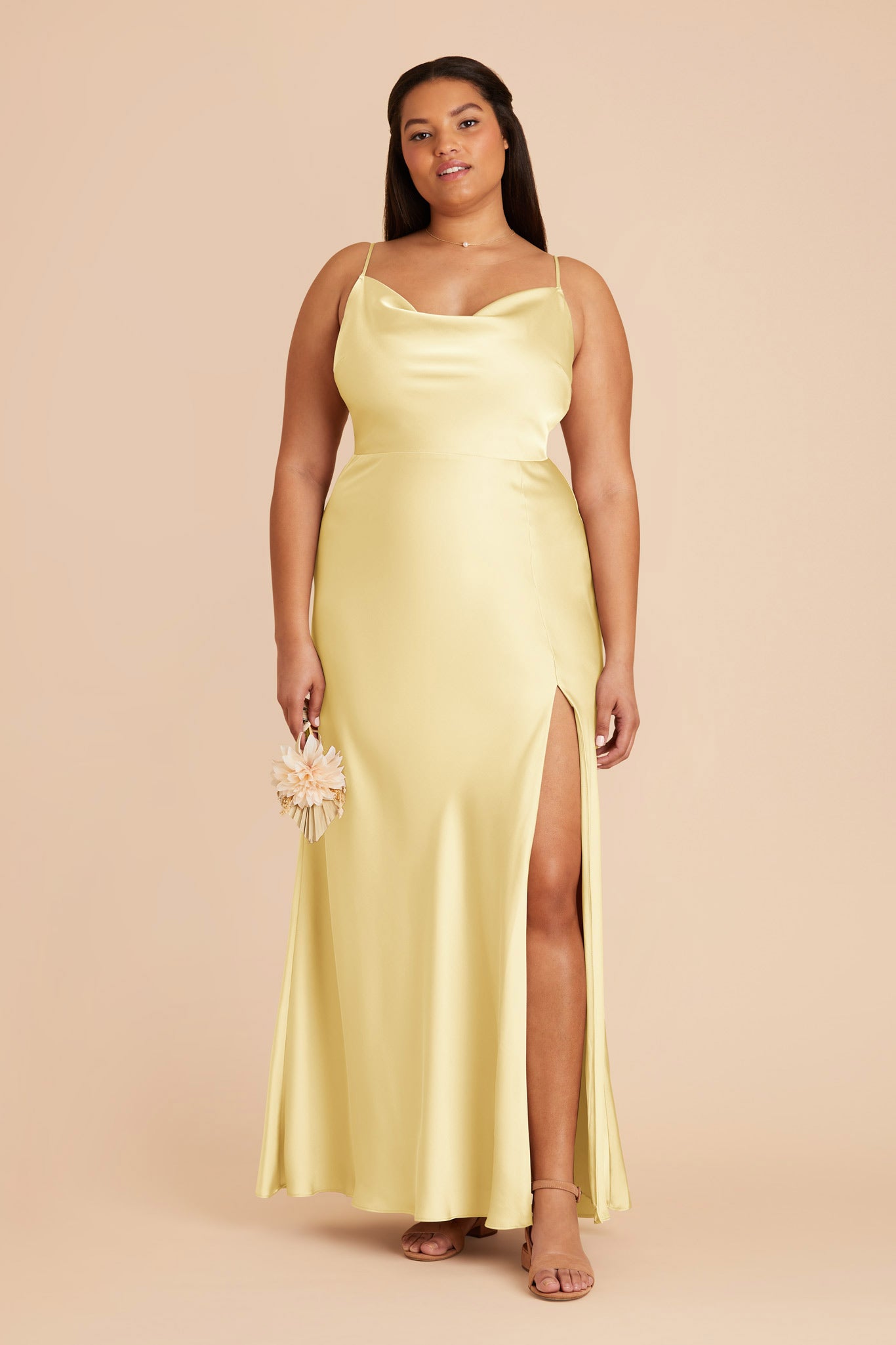 Floor-Length Satin Bridesmaid Dress with Cowl Neck | Lisa