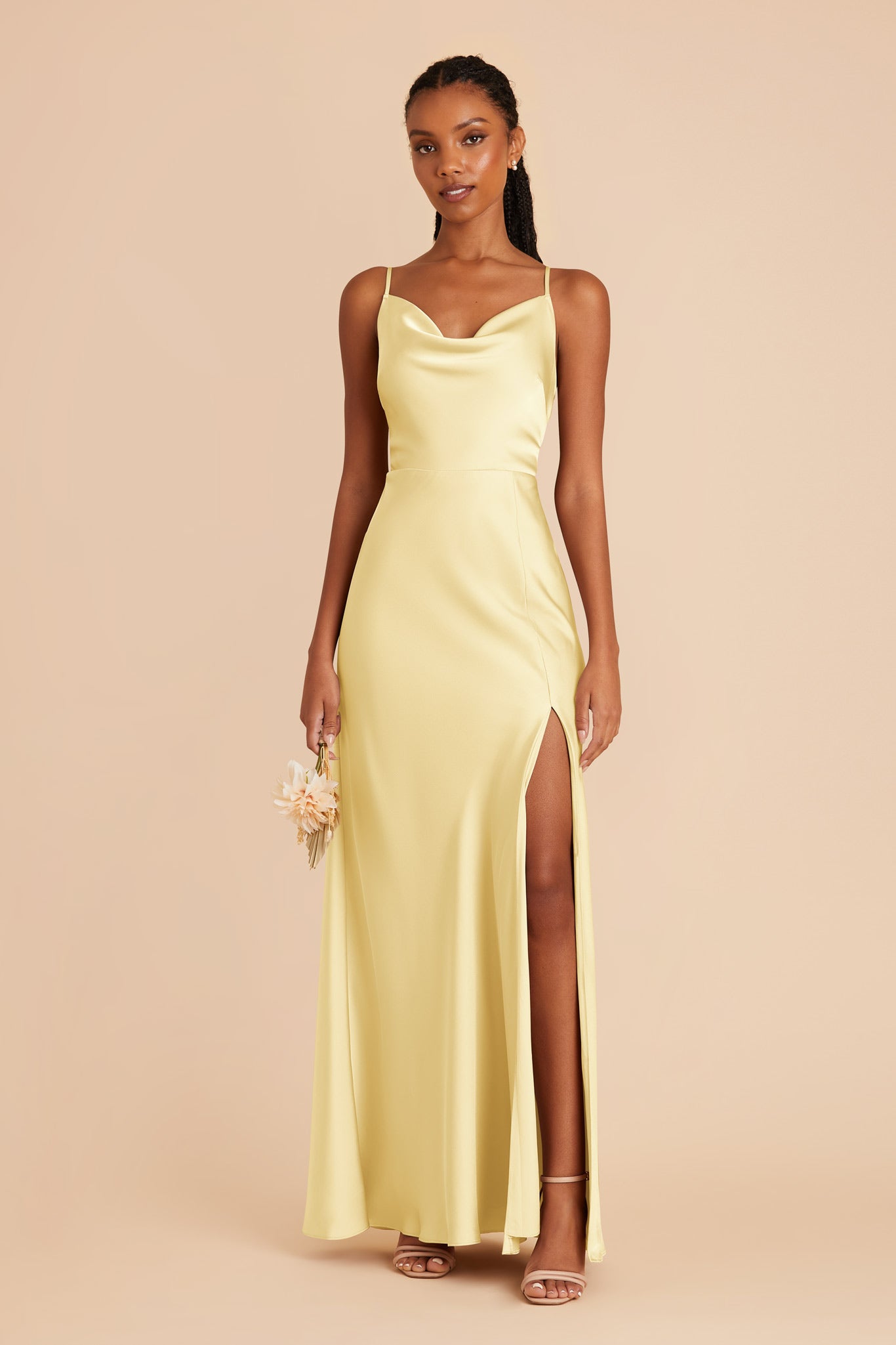 Floor-Length Satin Bridesmaid Dress with Cowl Neck | Lisa