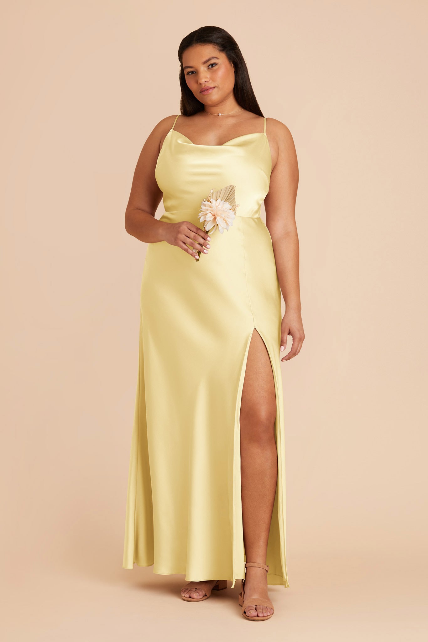 Floor-Length Satin Bridesmaid Dress with Cowl Neck | Lisa