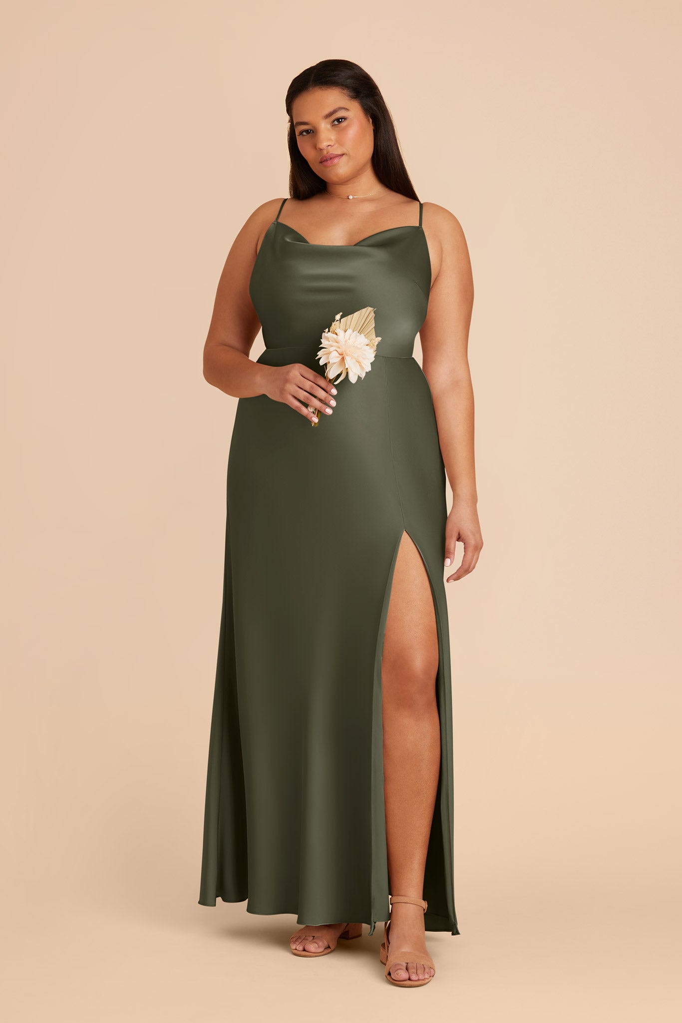 Long Satin Bridesmaid Dress with Cowl Neck | Lisa Olive