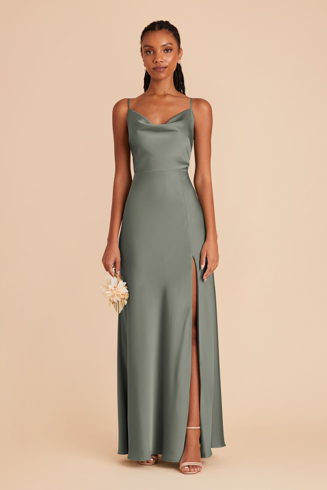 Floor-Length Satin Bridesmaid Dress with Cowl Neck | Lisa