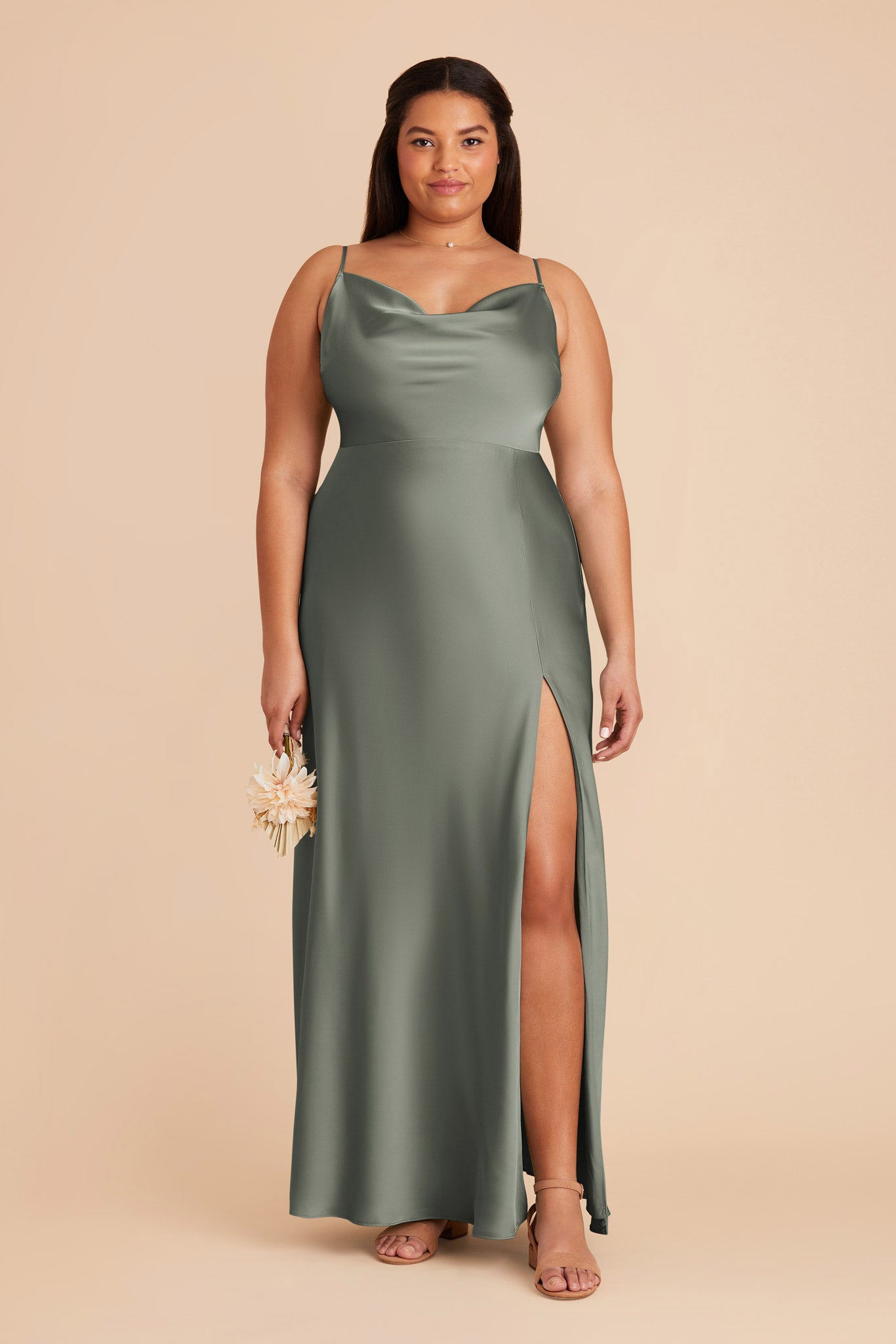 Floor-Length Satin Bridesmaid Dress with Cowl Neck | Lisa