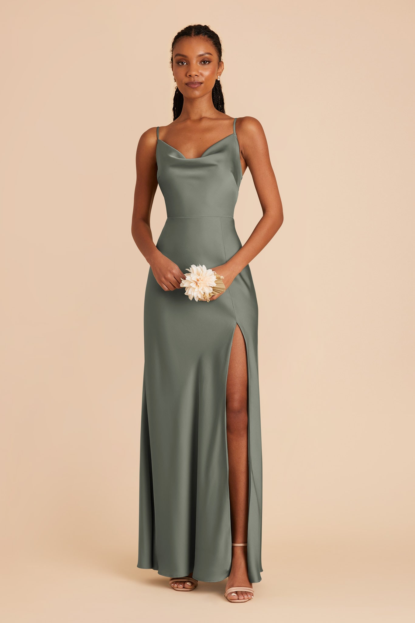 Floor-Length Satin Bridesmaid Dress with Cowl Neck | Lisa