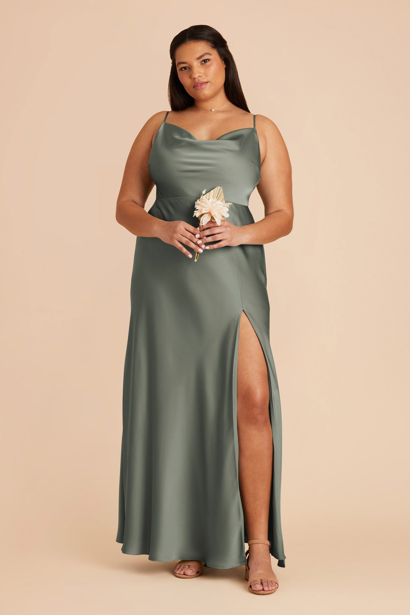 Floor-Length Satin Bridesmaid Dress with Cowl Neck | Lisa