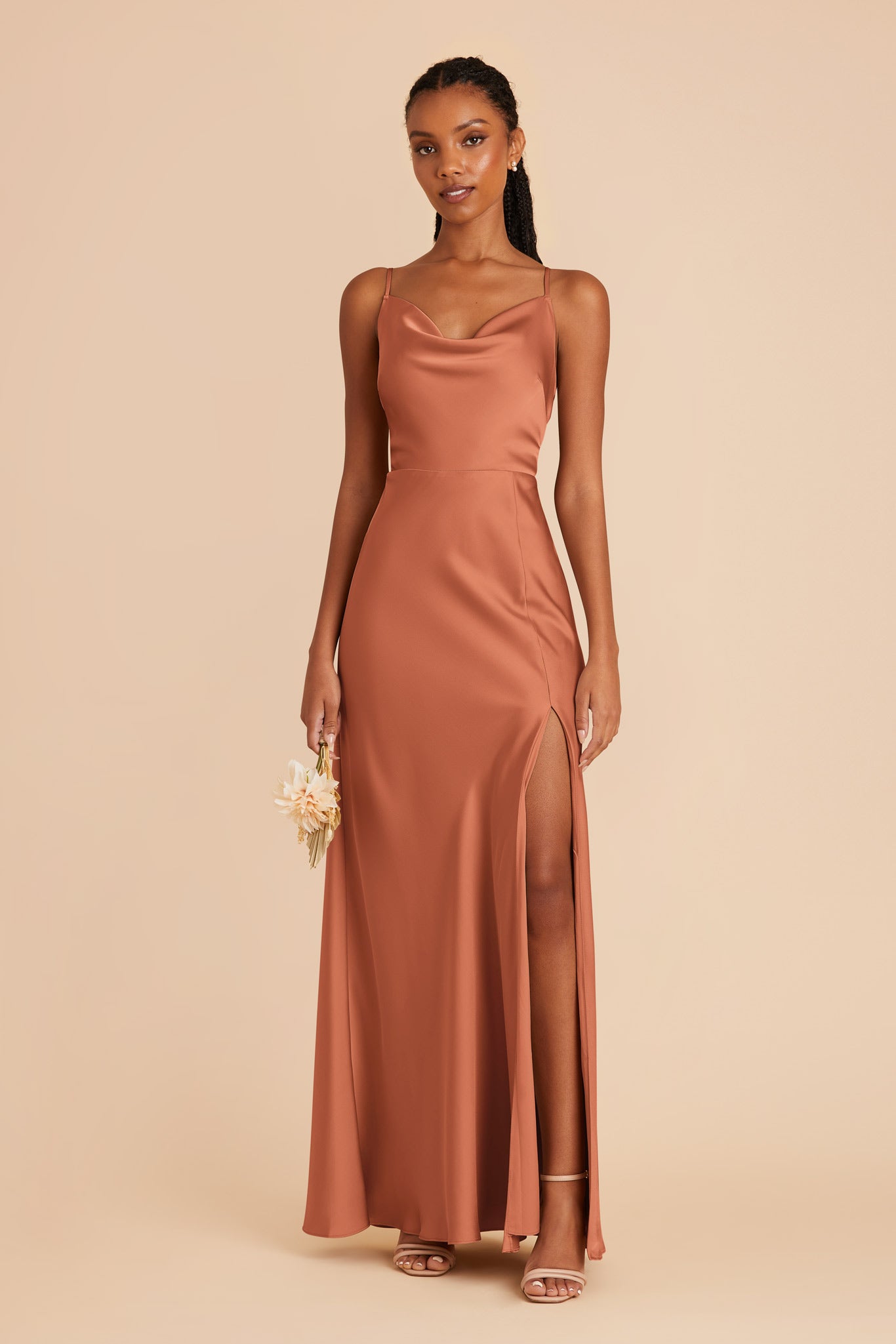Long Satin Bridesmaid Dress with Cowl Neck | Lisa Matte