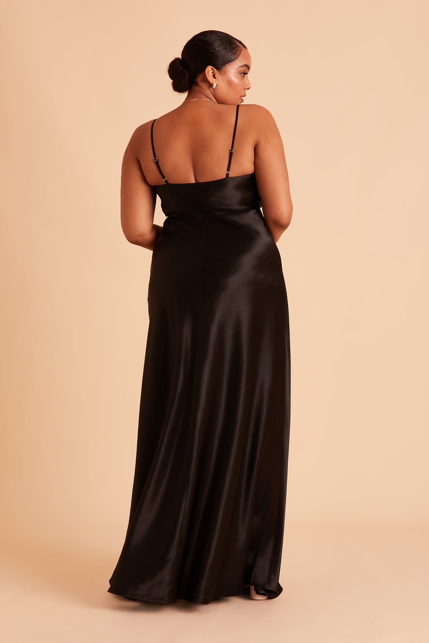 Long Satin Bridesmaid Dress with Cowl Neck & Spaghetti Straps | Lisa