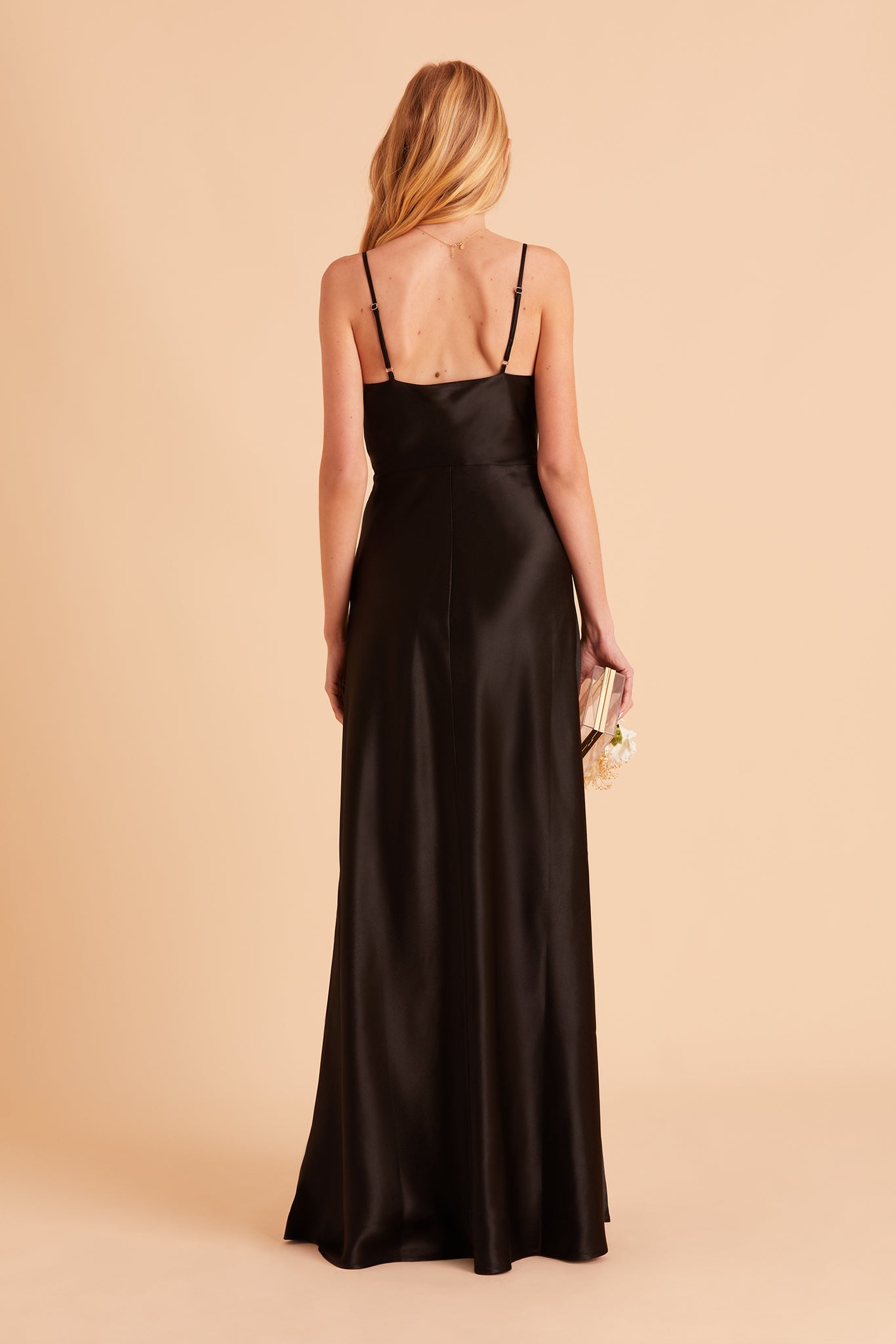 Long Satin Bridesmaid Dress with Cowl Neck & Spaghetti Straps | Lisa