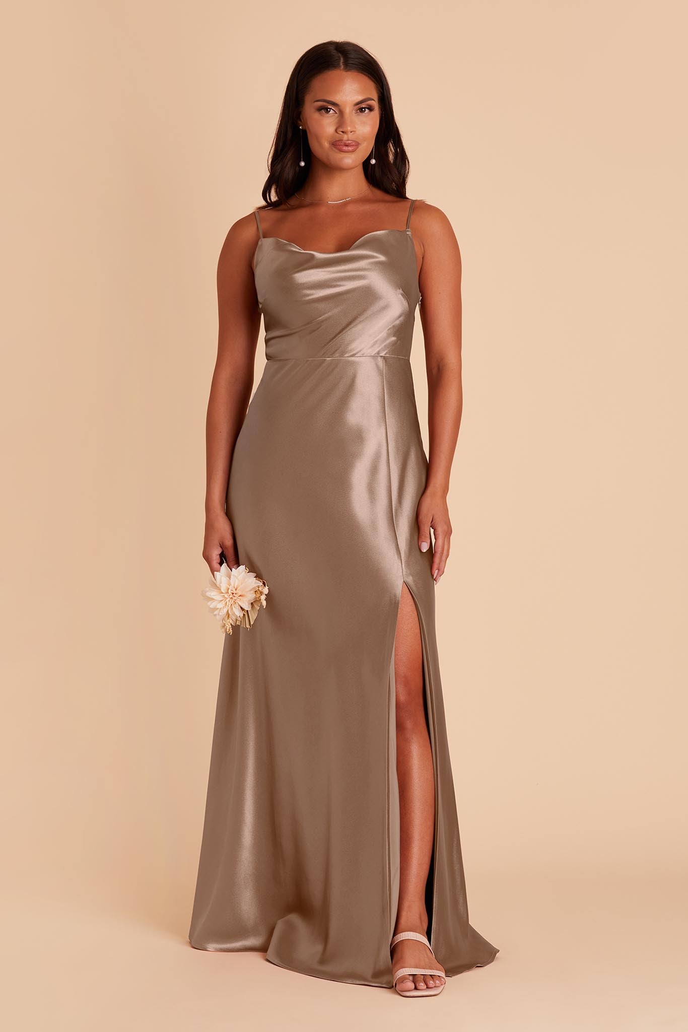 Long Satin Bridesmaid Dress with Cowl Neck | Lisa Mocha