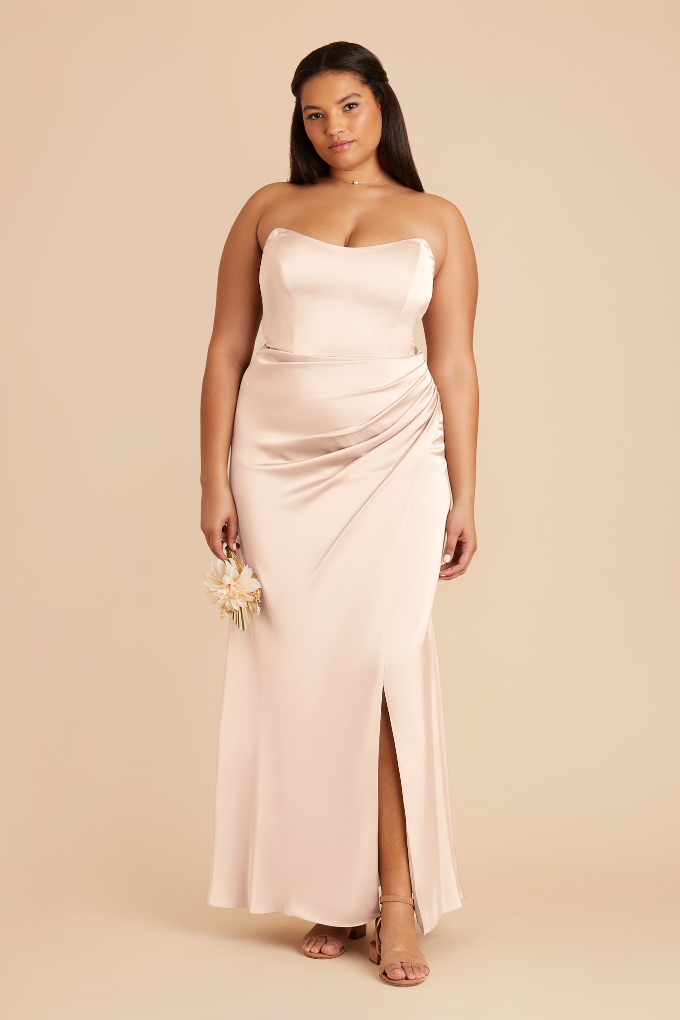Corset Satin Dress with Removable Straps | Anne Matte Champagne