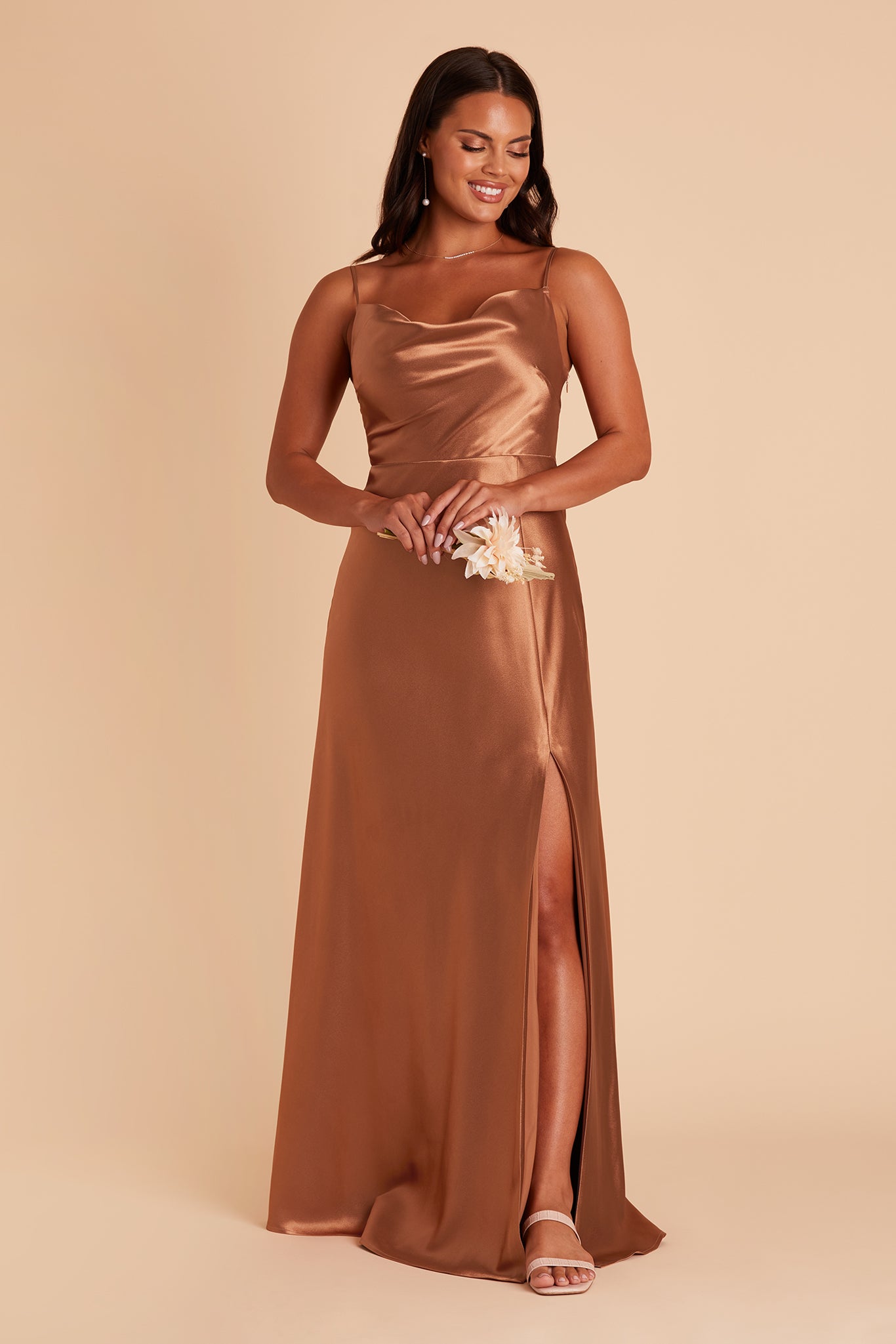 Long Shiny Satin Bridesmaid Dress with Cowl Neck | Lisa Rust