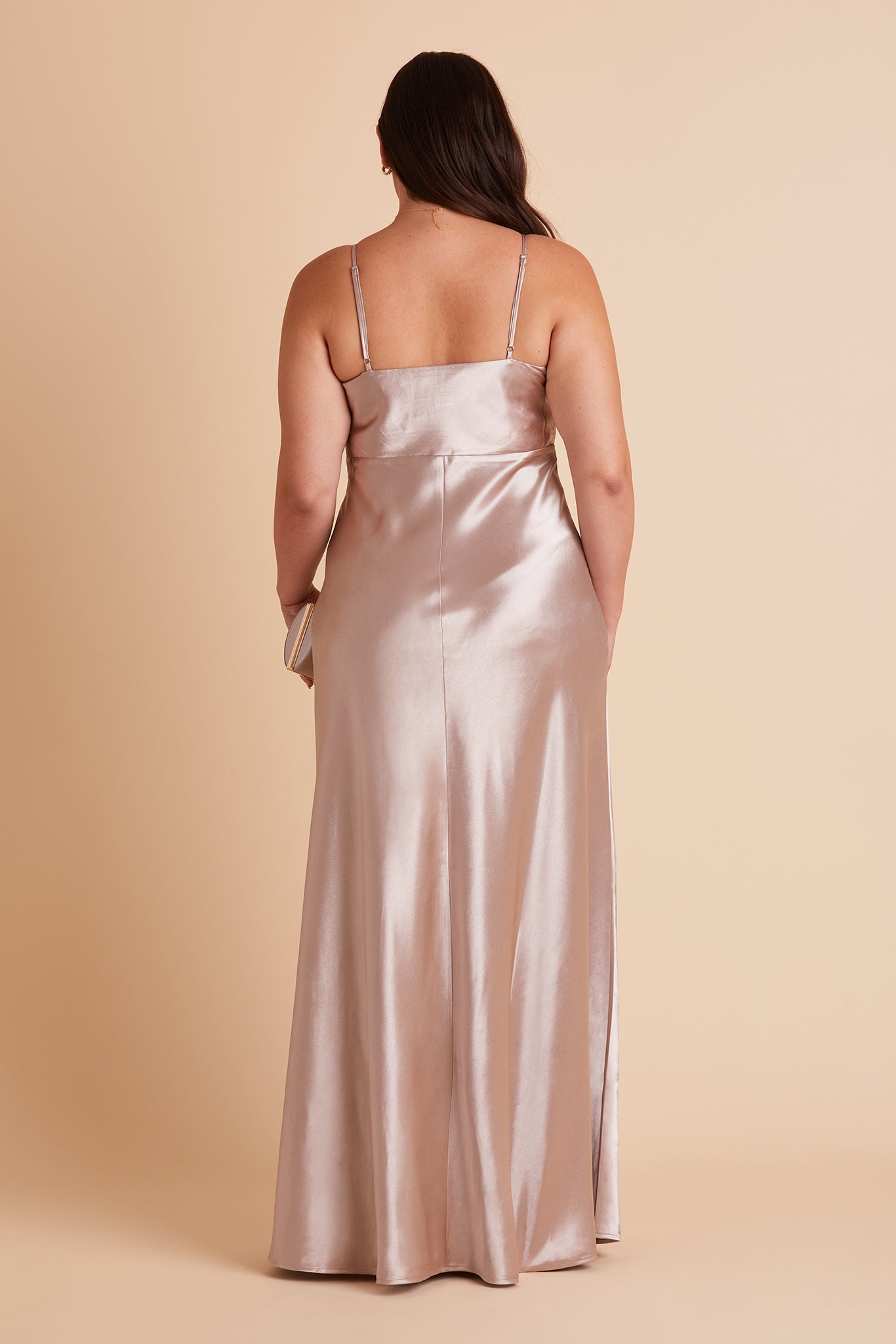 Long Satin Bridesmaid Dress with Cowl Neck | Lisa Taupe