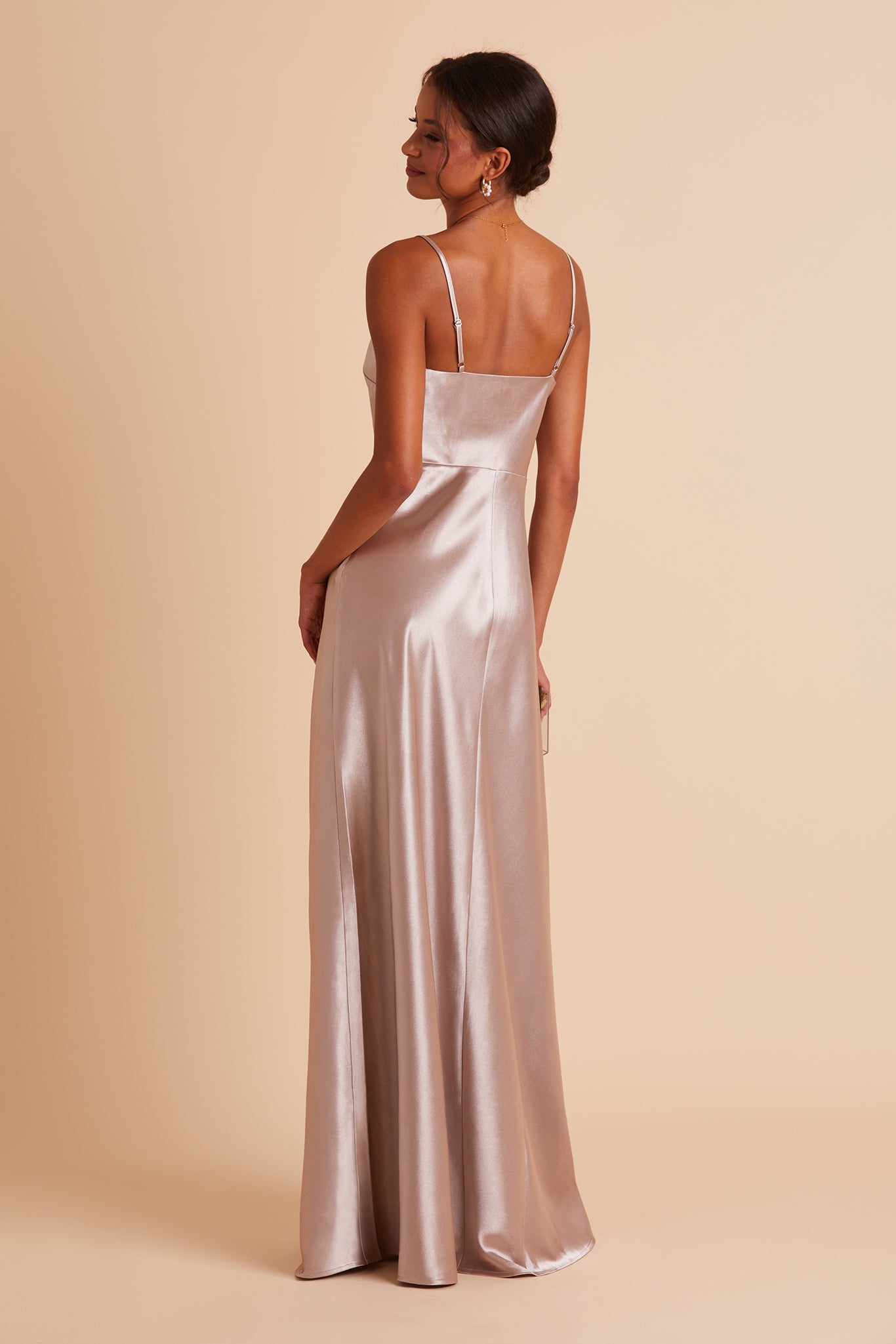 Long Satin Bridesmaid Dress with Cowl Neck | Lisa Taupe