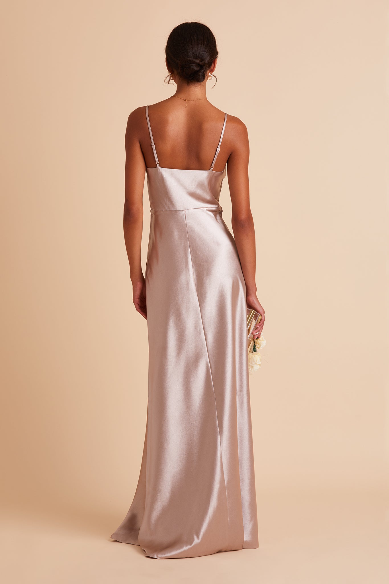 Long Satin Bridesmaid Dress with Cowl Neck | Lisa Taupe