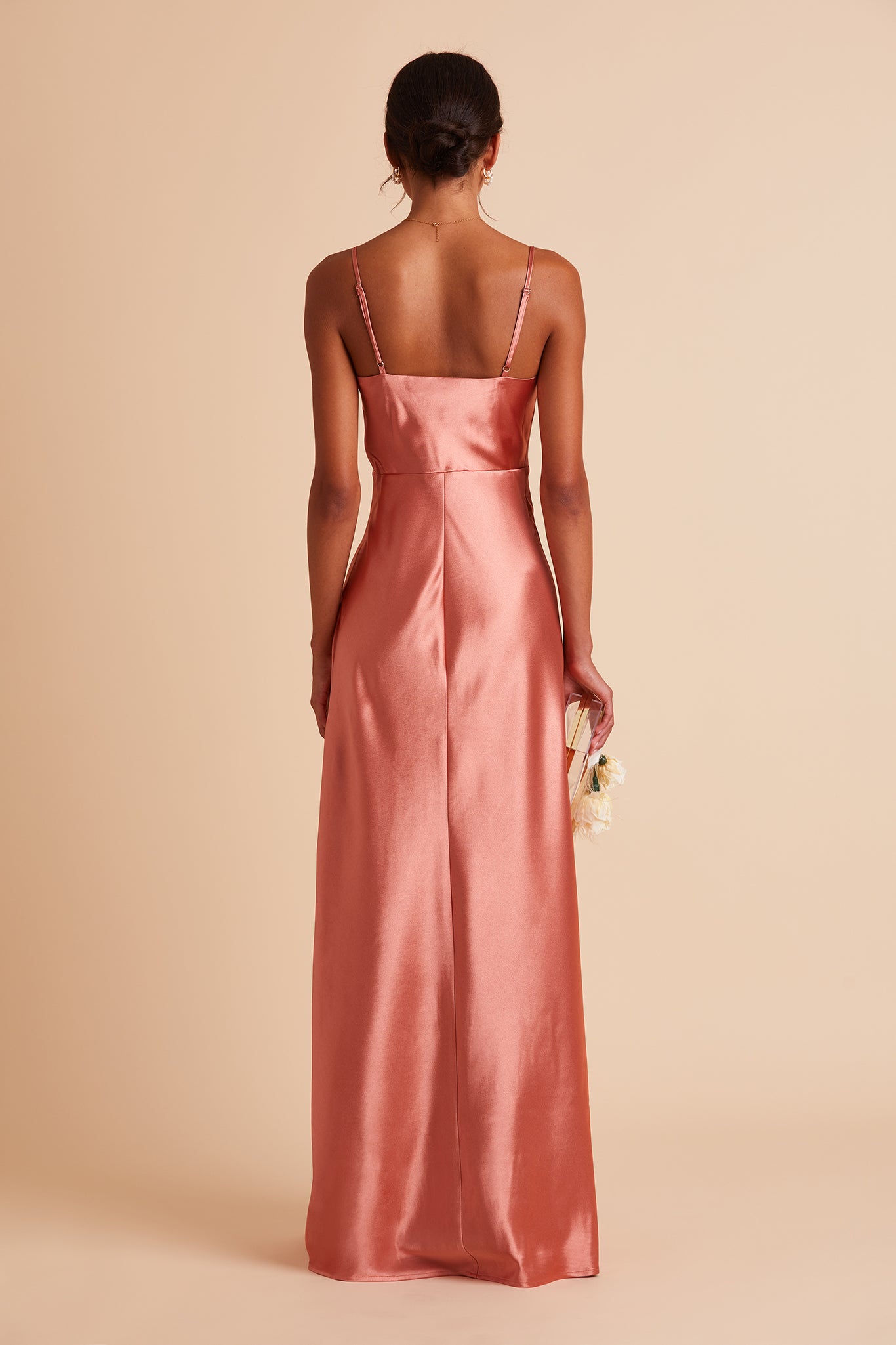 Long Satin Bridesmaid Dress with Cowl Neck & Spaghetti Straps | Lisa