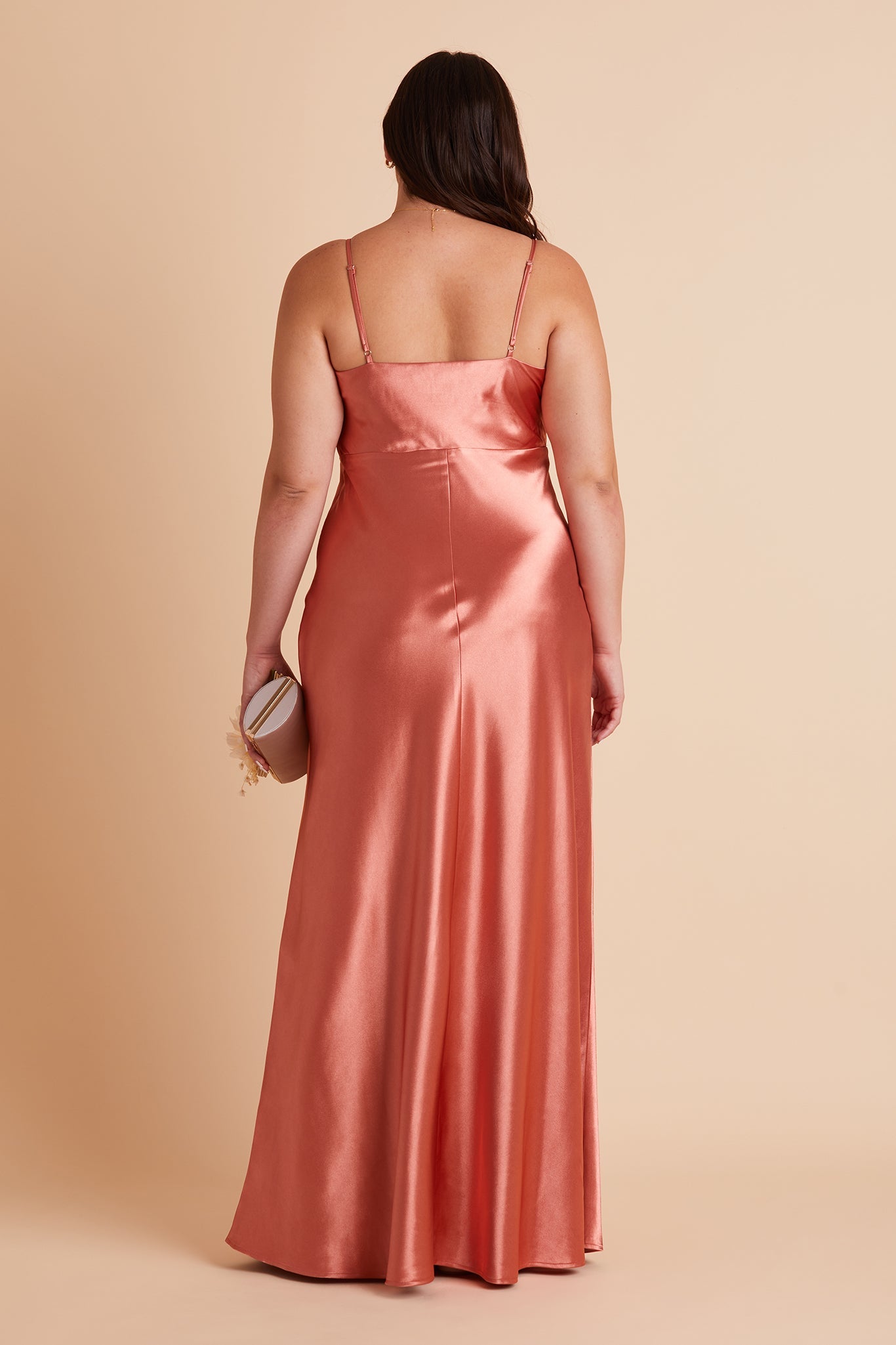 Long Satin Bridesmaid Dress with Cowl Neck & Spaghetti Straps | Lisa