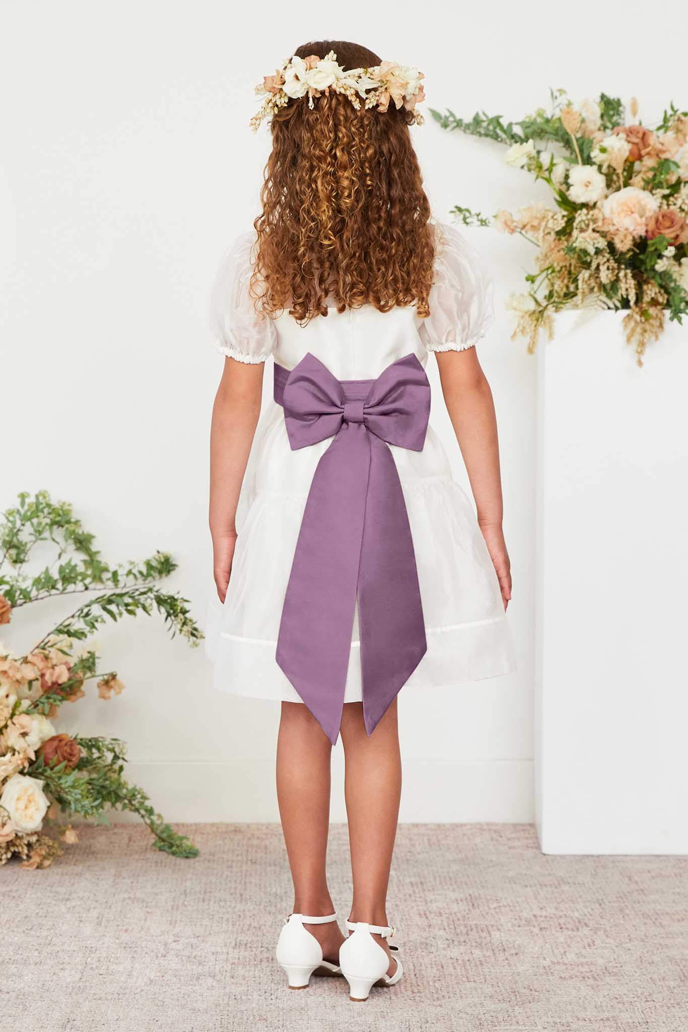 Flower Girl Sash with Bow & Velcro Adjuster - Dark Mauve | Liz