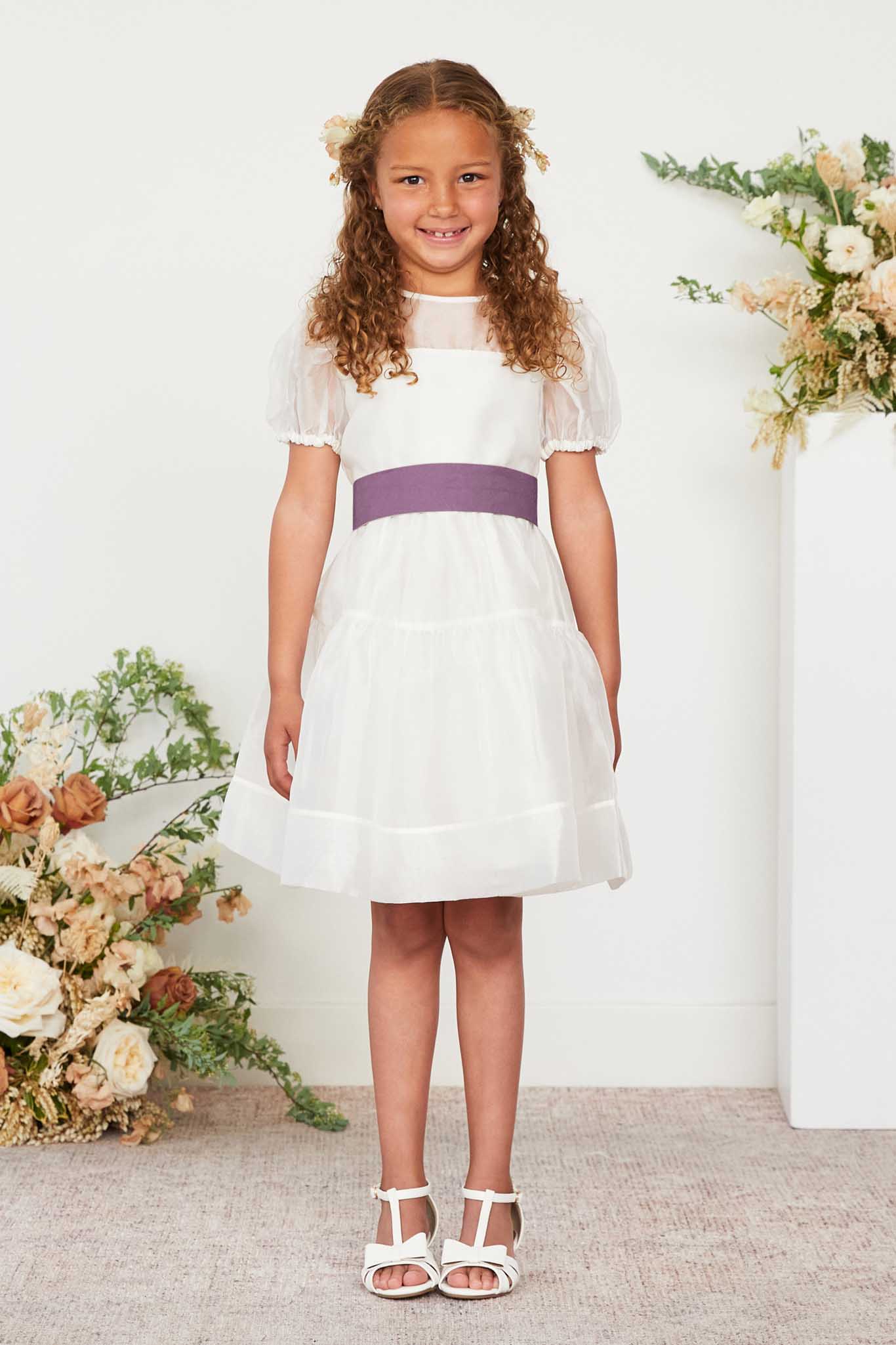 Flower Girl Sash with Bow & Velcro Adjuster - Dark Mauve | Liz