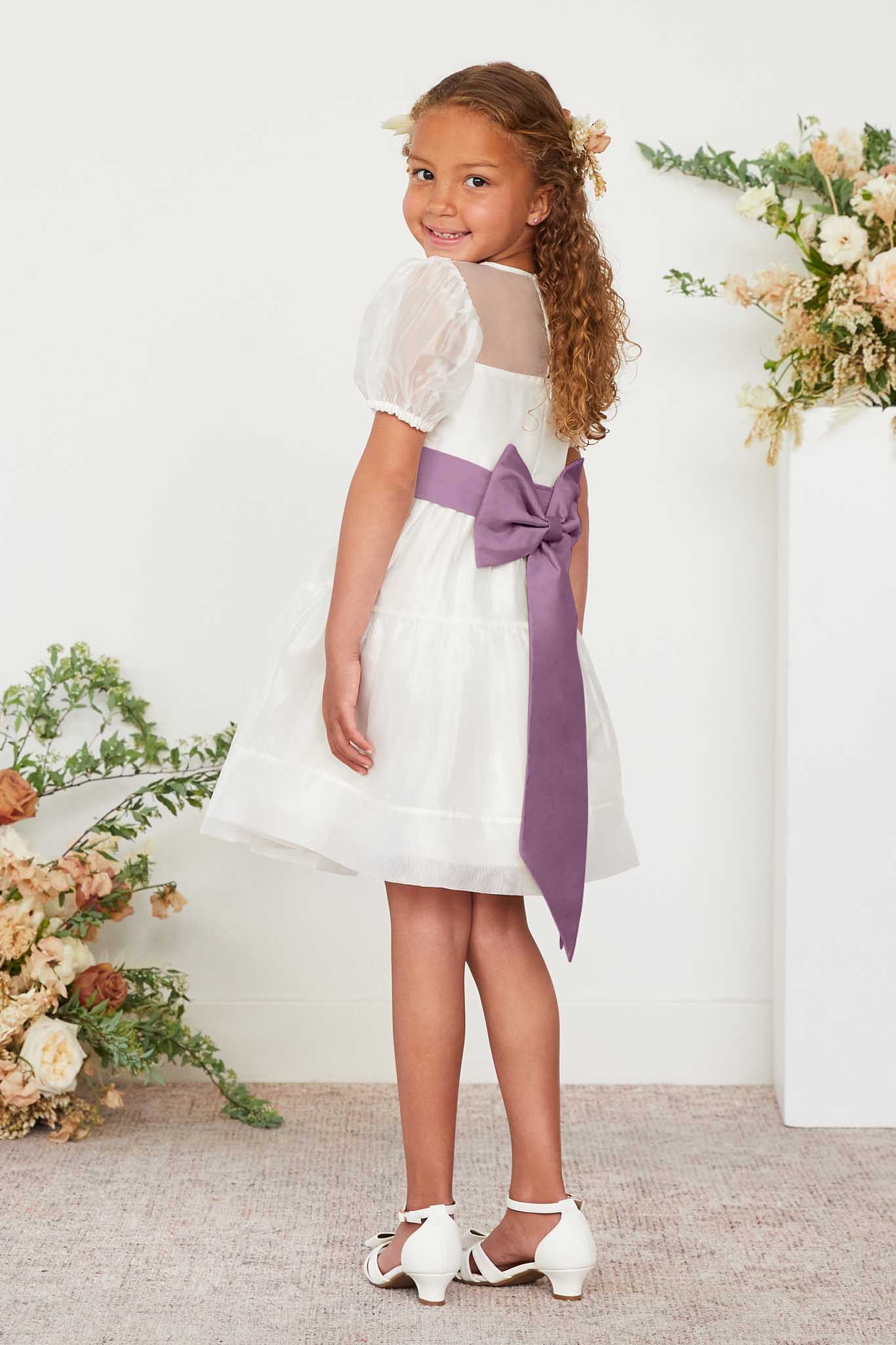 Flower Girl Sash with Bow & Velcro Adjuster - Dark Mauve | Liz