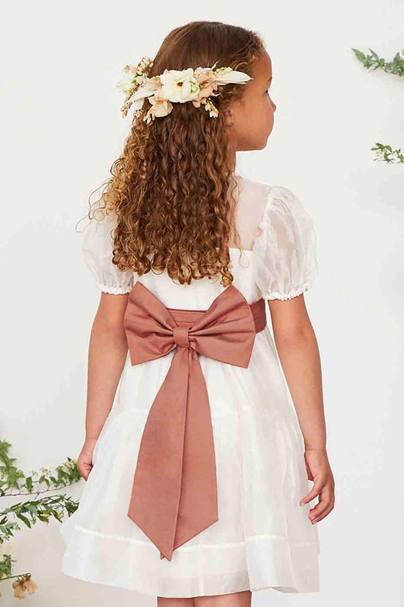 Flower Girl Sash with Bow & Velcro Adjuster - Desert Rose