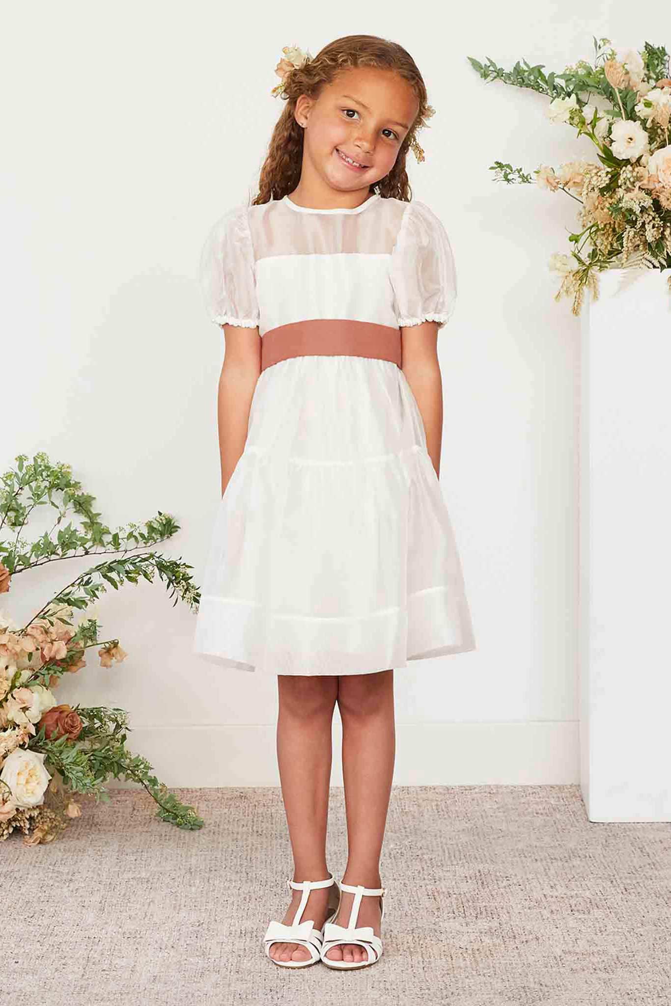 Flower Girl Sash with Bow & Velcro Adjuster - Desert Rose