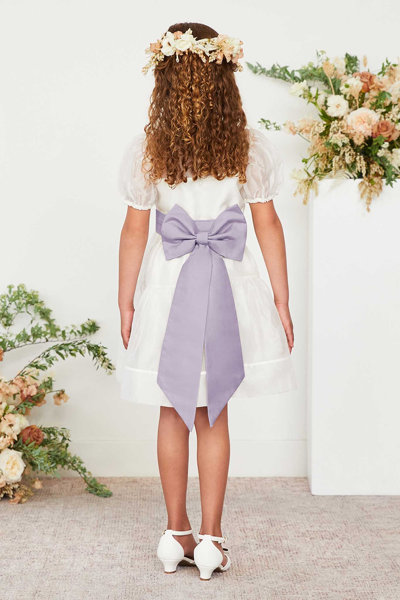 Flower Girl Sash with Bow & Velcro Adjuster - Dusty Lilac