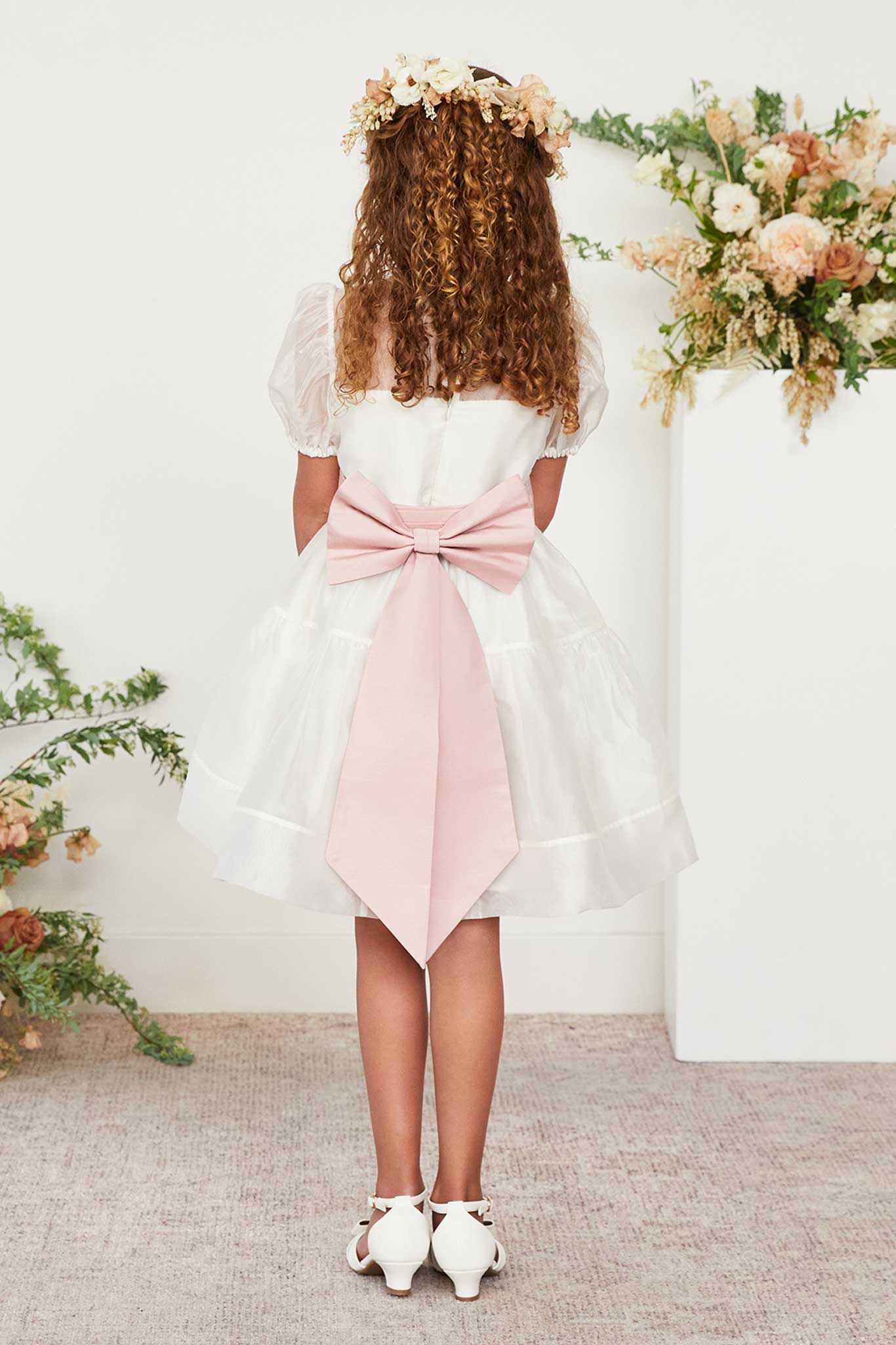 Flower Girl Sash with Bow & Velcro Adjuster - Dusty Rose