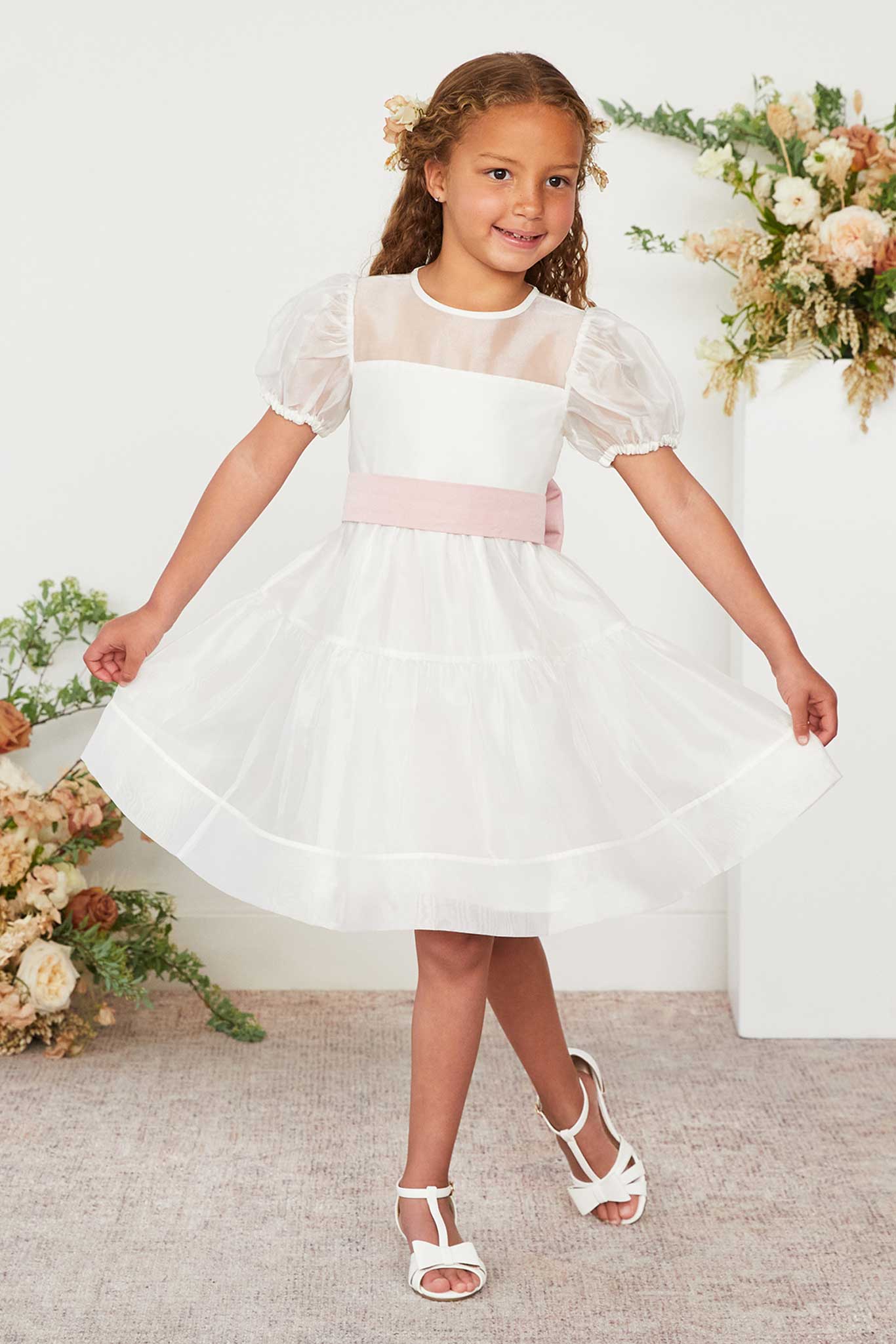 Flower Girl Sash with Bow & Velcro Adjuster - Dusty Rose