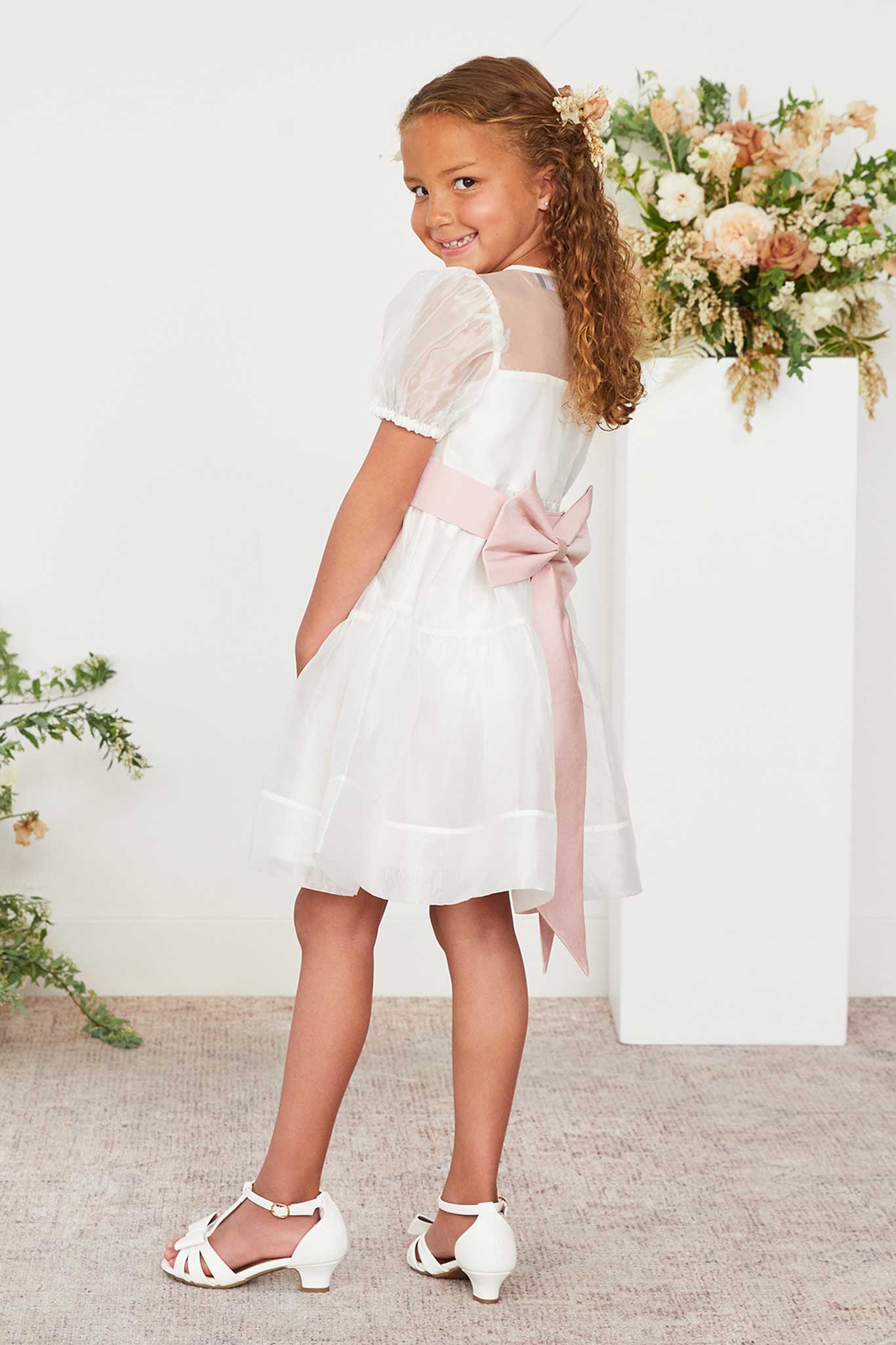 Flower Girl Sash with Bow & Velcro Adjuster - Dusty Rose