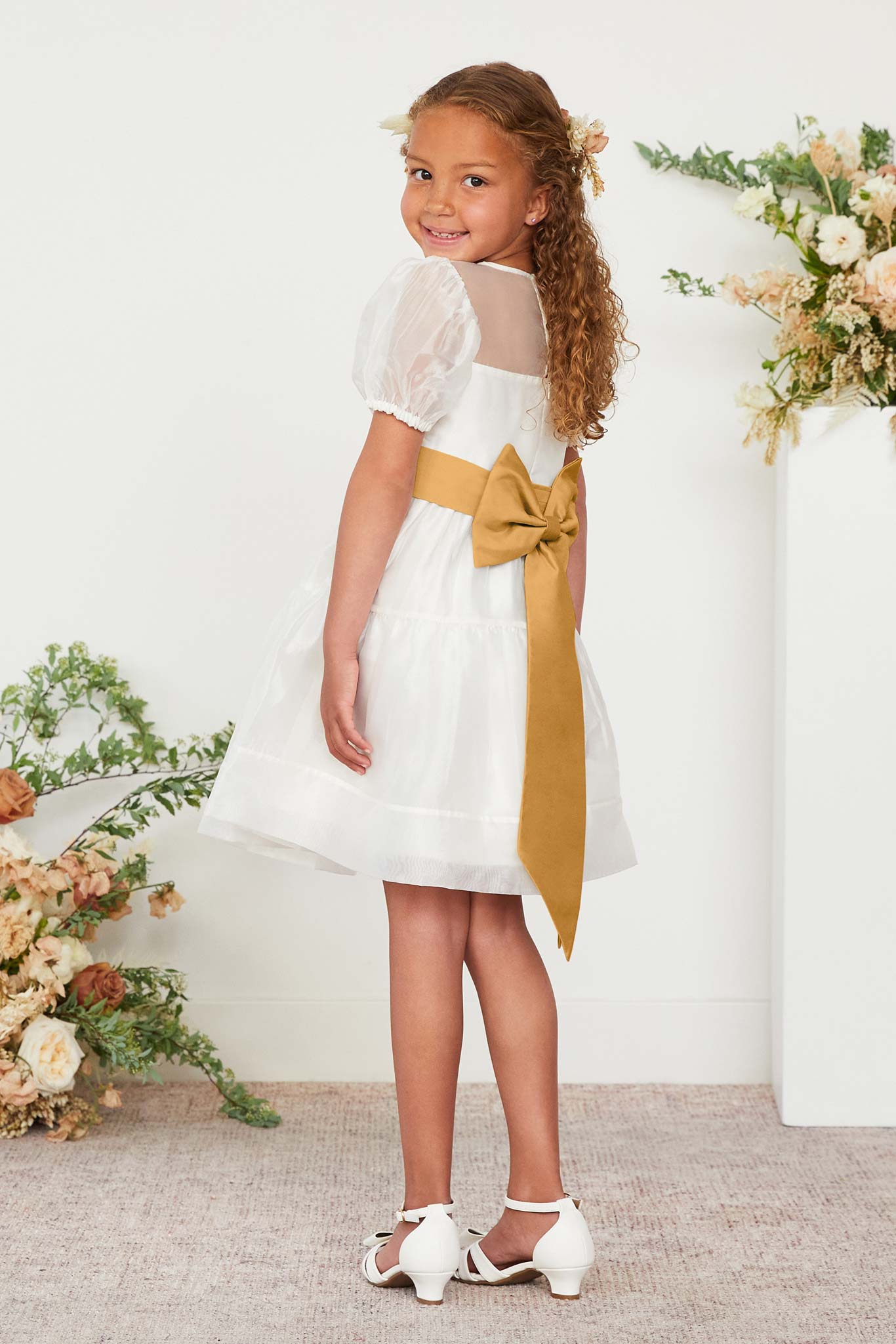 Marigold Flower Girl Sash with Bow & Velcro Adjuster | Liz